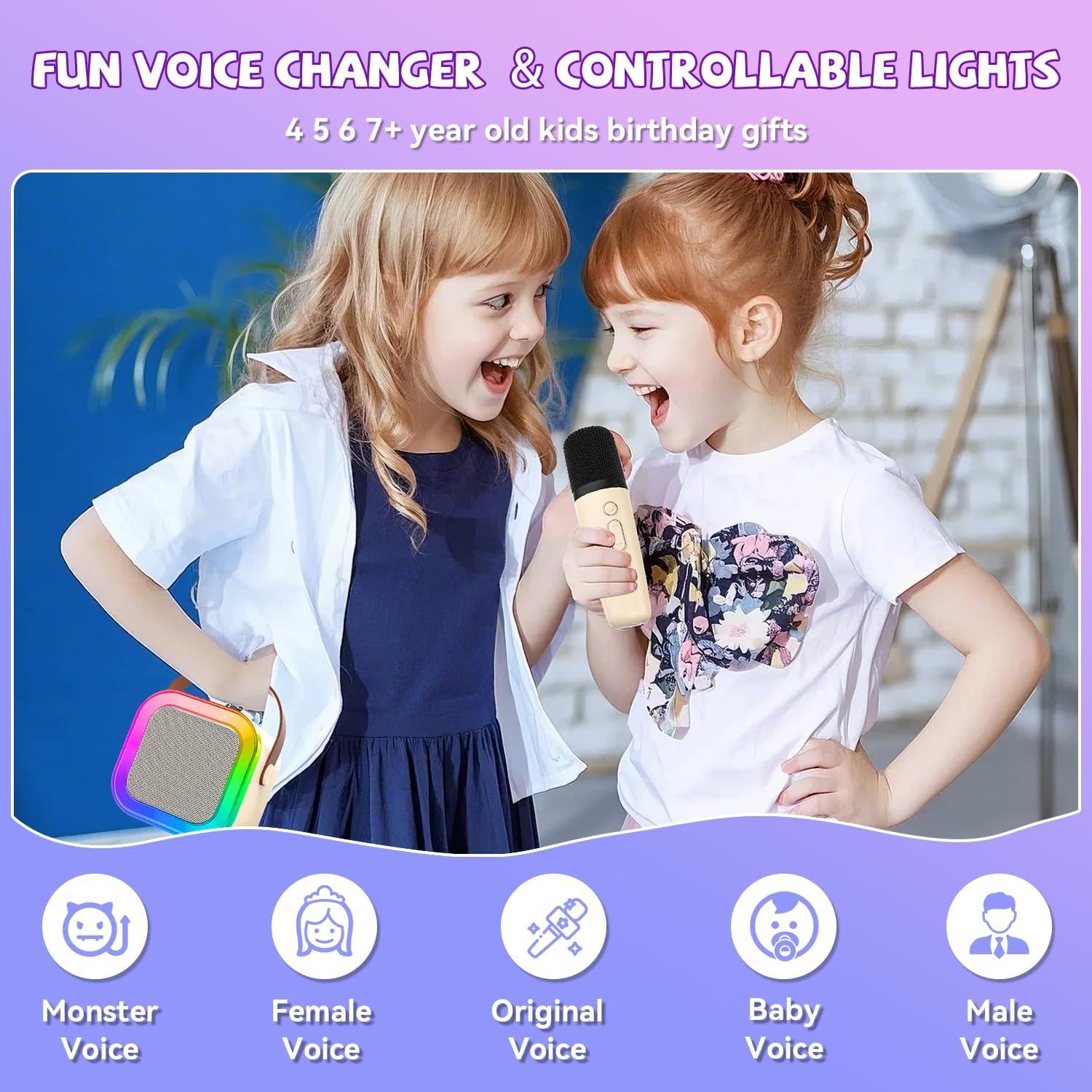 Mini Máquina de Karaoke CscyyAmz Beige con 2 Micrófonos Inalámbricos