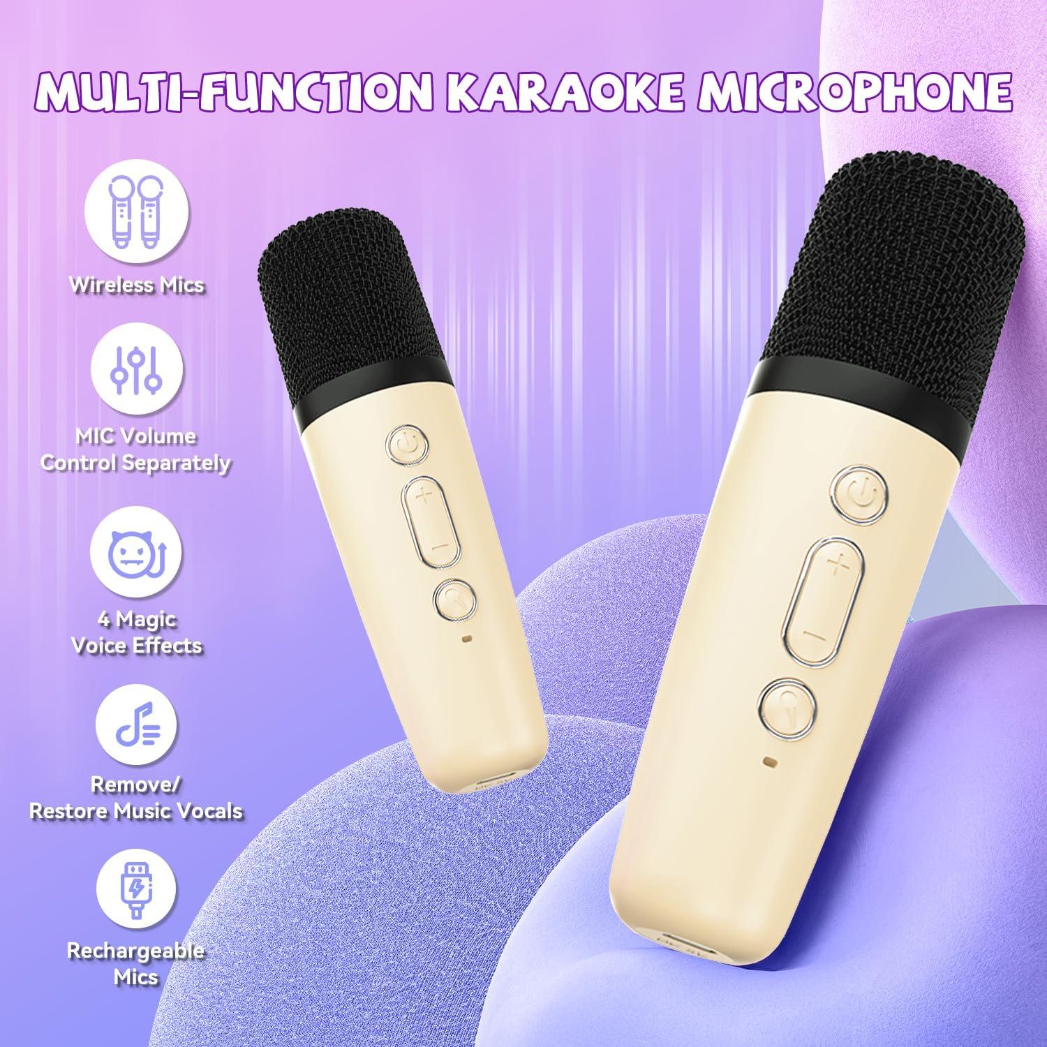 Mini Máquina de Karaoke CscyyAmz Beige con 2 Micrófonos Inalámbricos