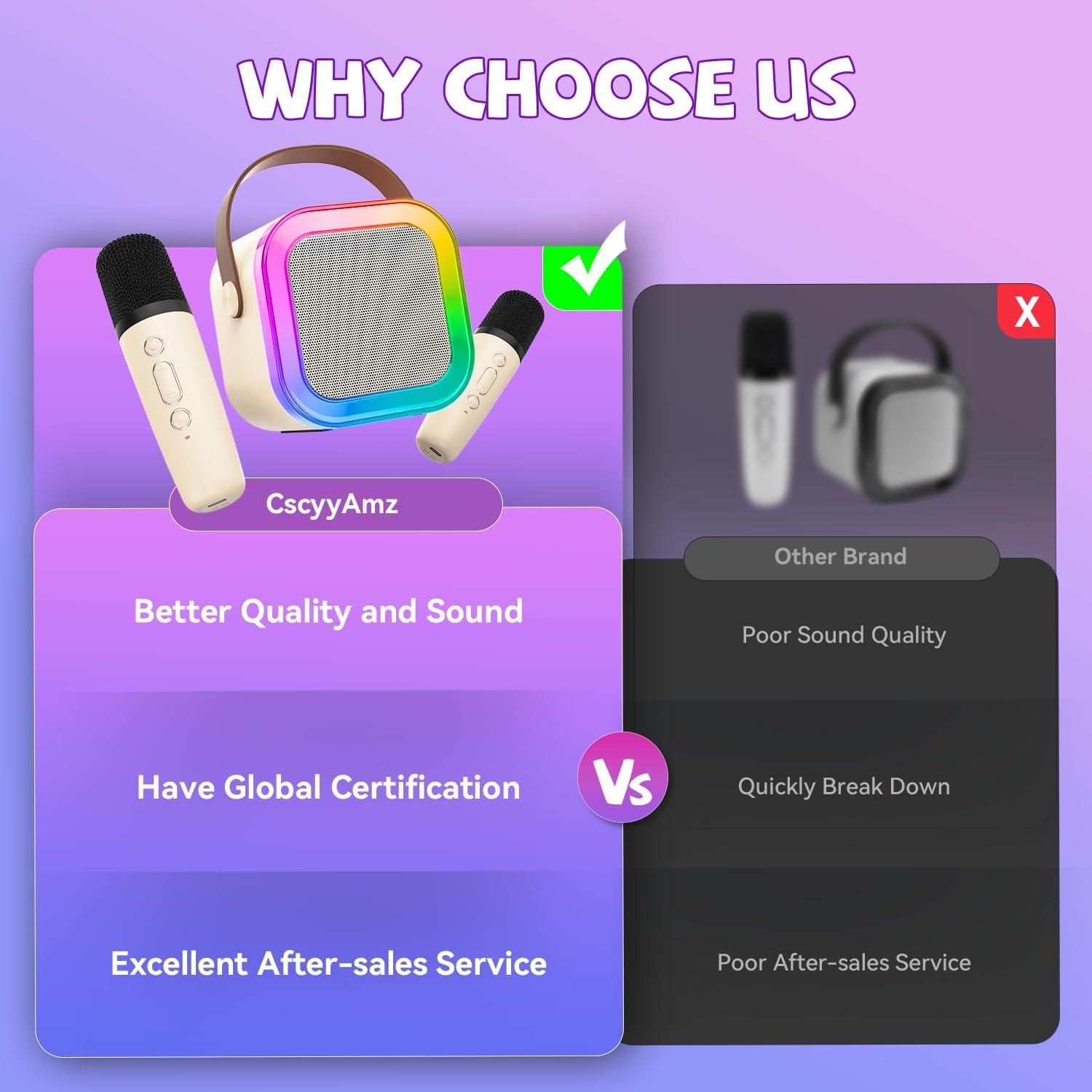 Mini Máquina de Karaoke CscyyAmz Beige con 2 Micrófonos Inalámbricos