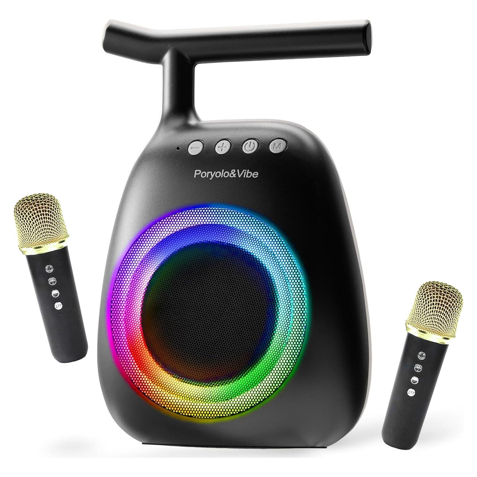 Máquina de Karaoke Poryolo&Vibe Portátil 35W Bluetooth 2 Micrófonos