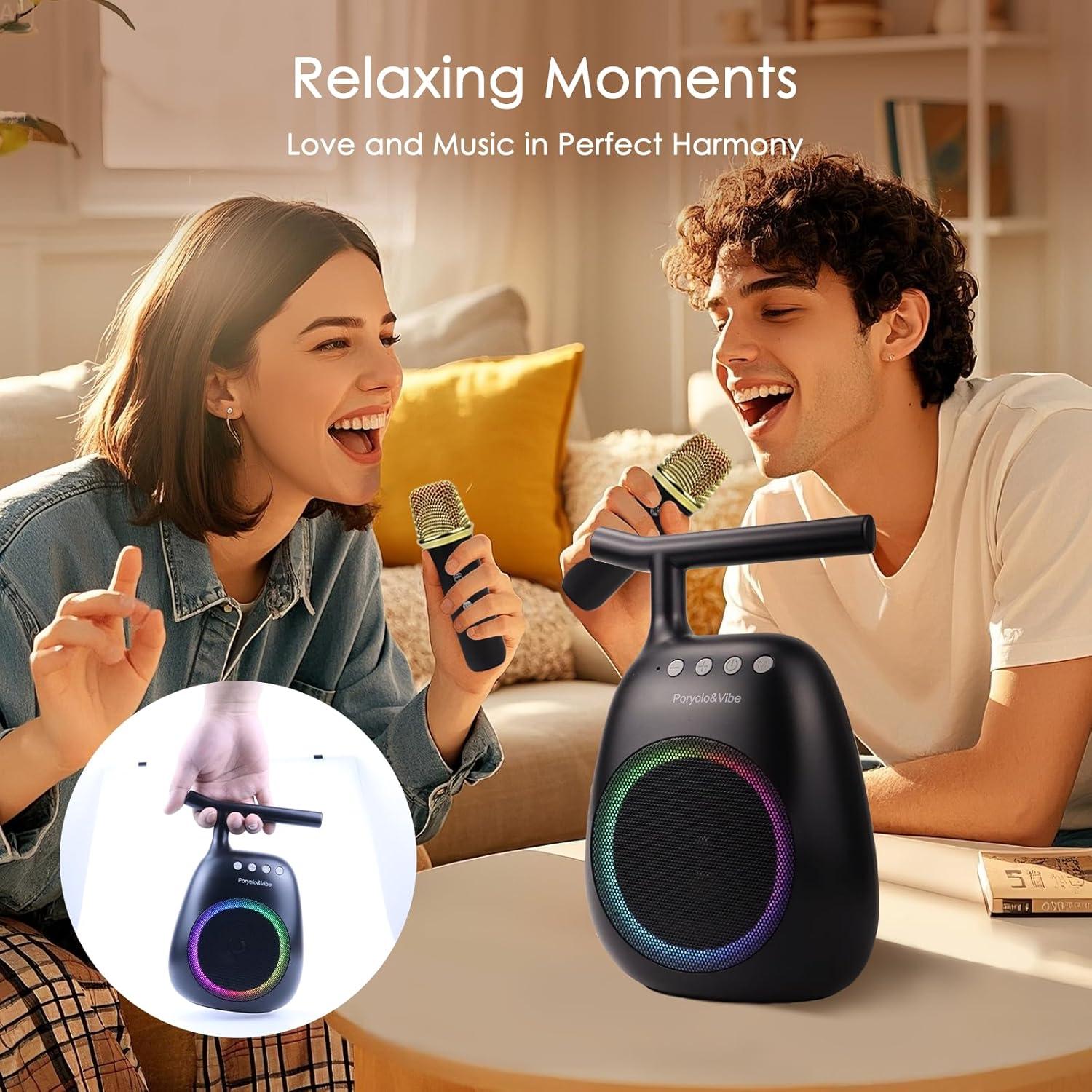 Máquina de Karaoke Poryolo&Vibe Portátil 35W Bluetooth 2 Micrófonos