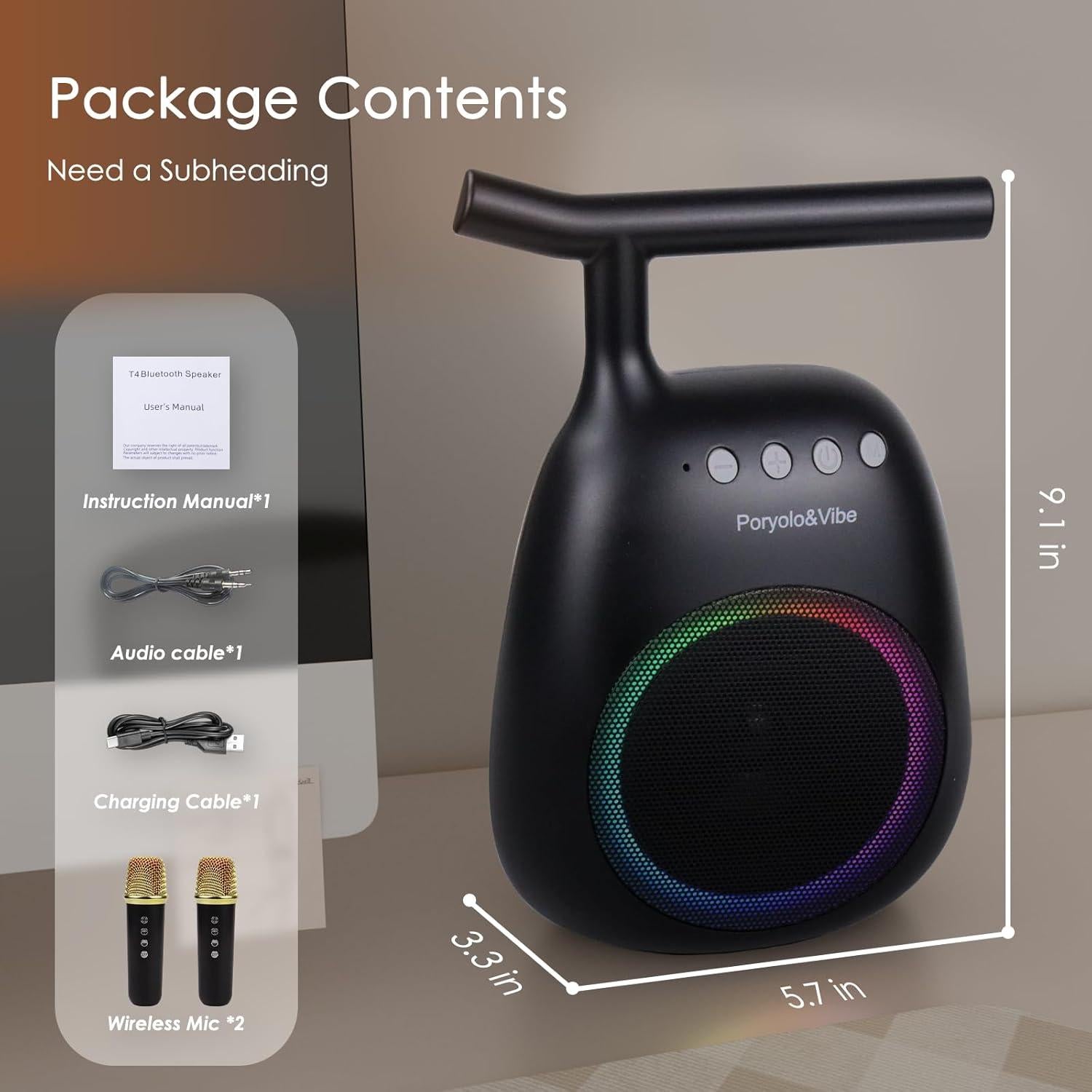 Máquina de Karaoke Poryolo&Vibe Portátil 35W Bluetooth 2 Micrófonos