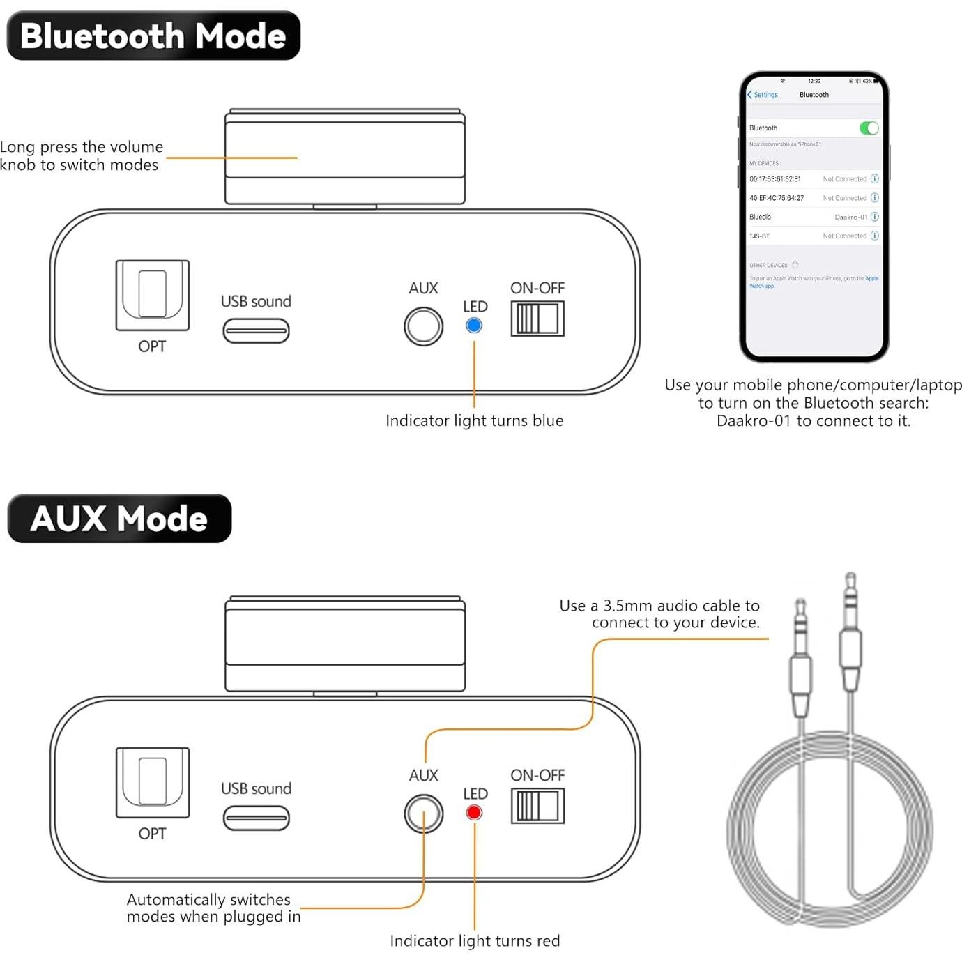 Amplificador Mini Bluetooth Daakro AK30 50W 2.0CH Estéreo