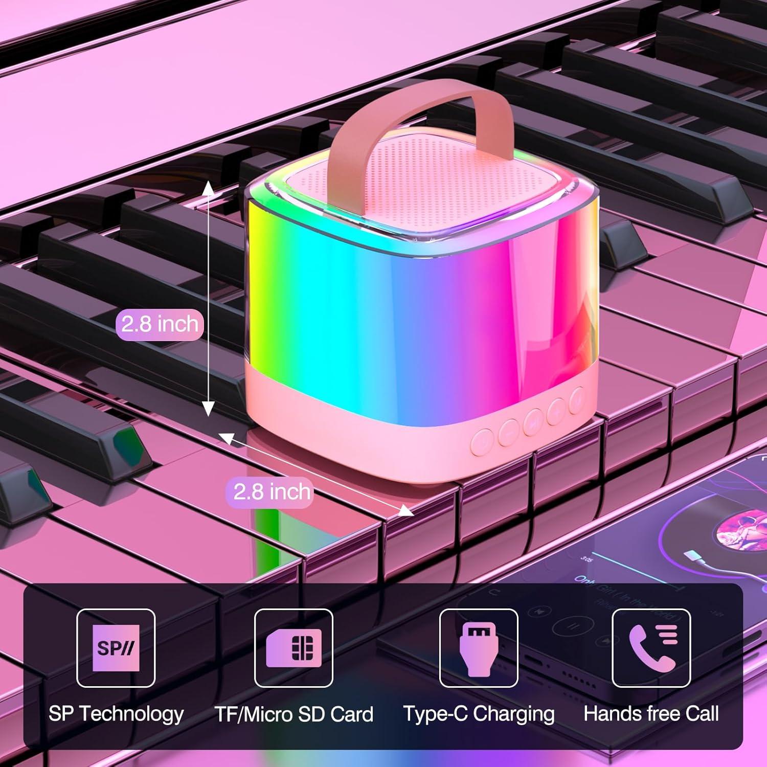 Mini Máquina de Karaoke Rosa Q21 con 2 Micrófonos Inalámbricos