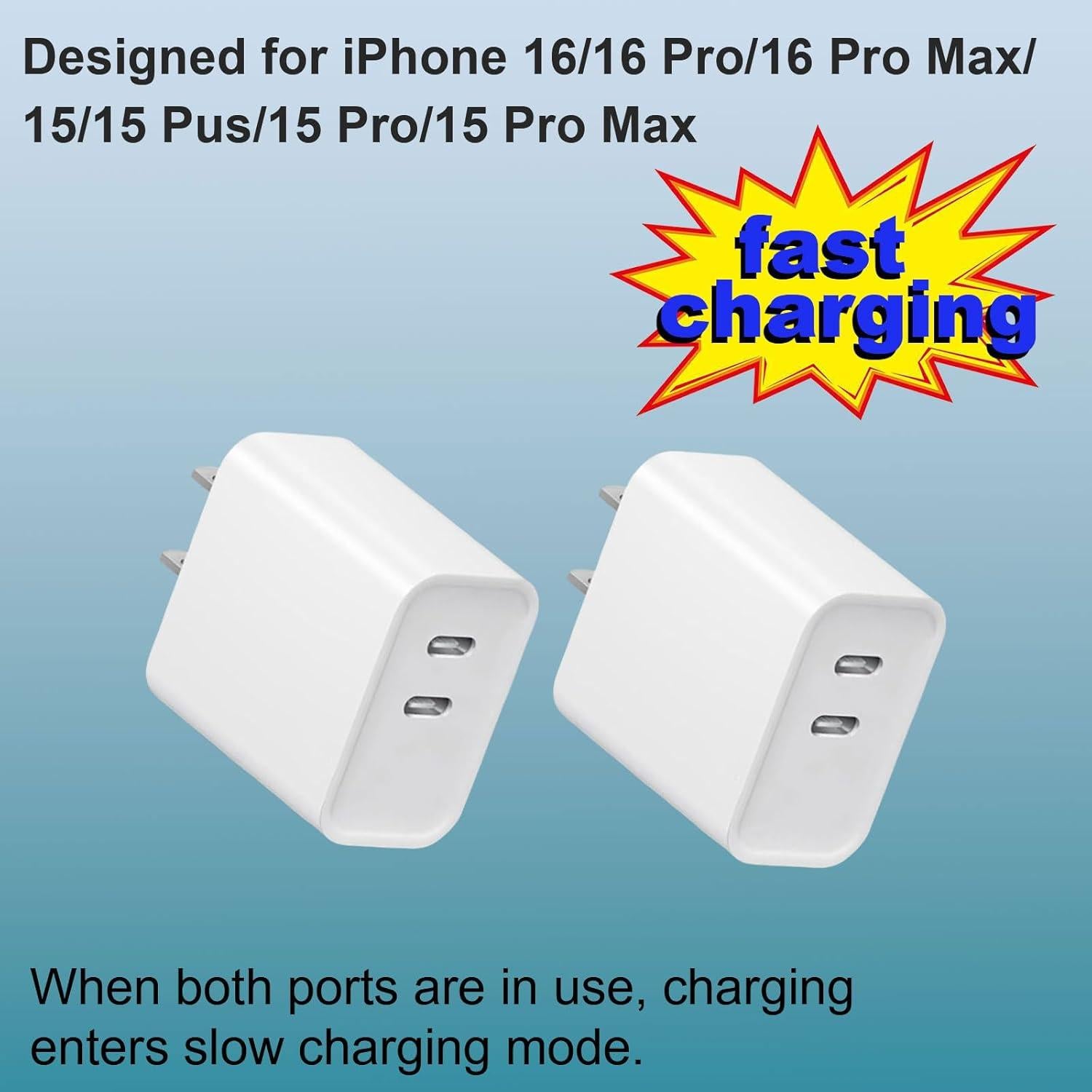 Paquete de 2 Cargadores Rápidos USB C 20W Doble Puerto Blanco