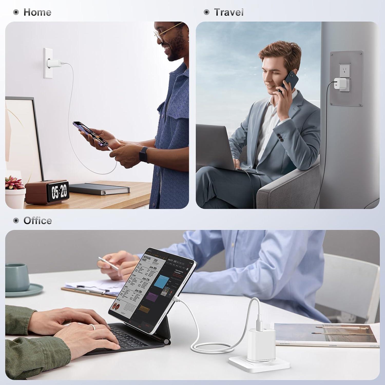 Paquete de 2 Cargadores Rápidos USB C 20W Doble Puerto Blanco