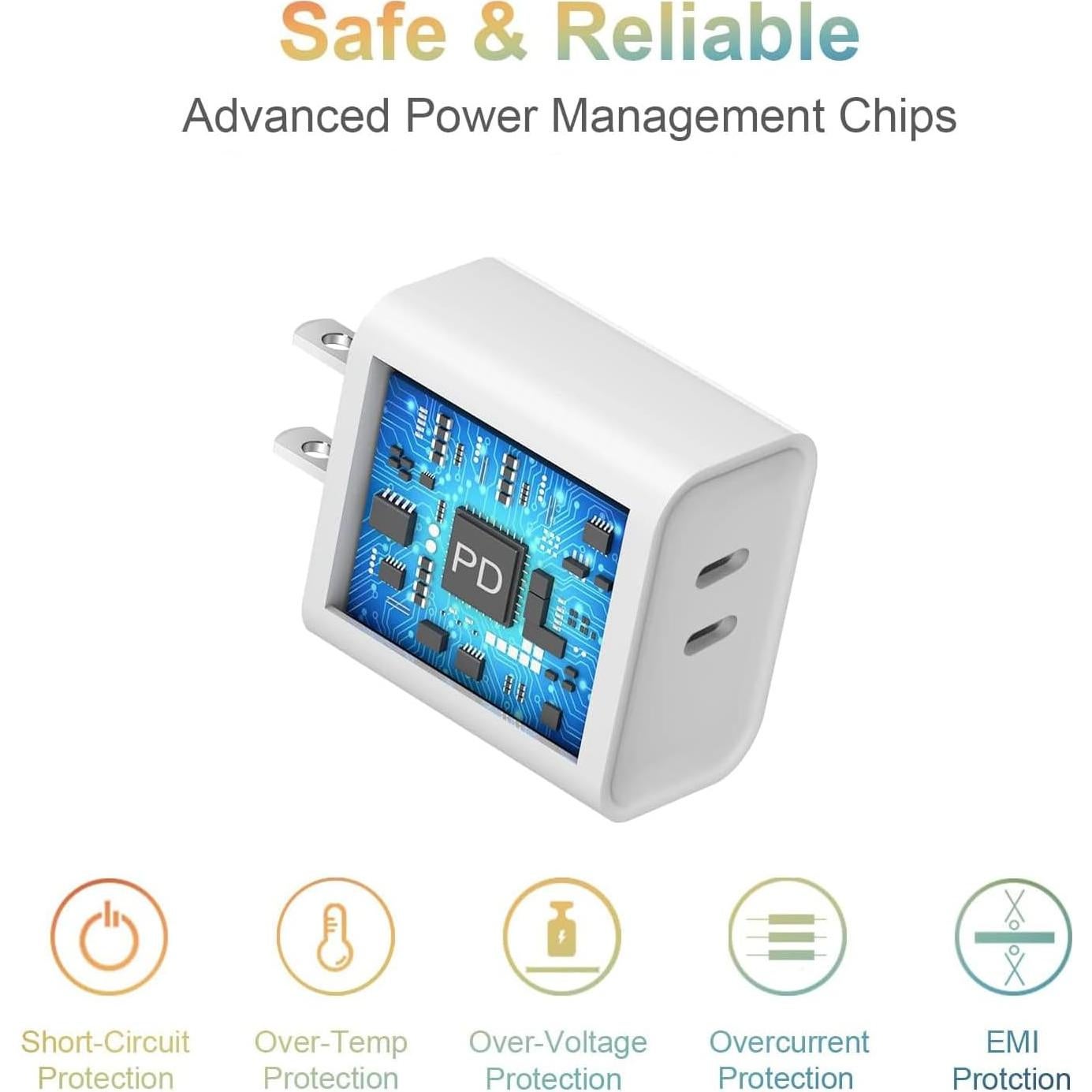 Paquete de 2 Cargadores Rápidos USB C 20W Doble Puerto Blanco