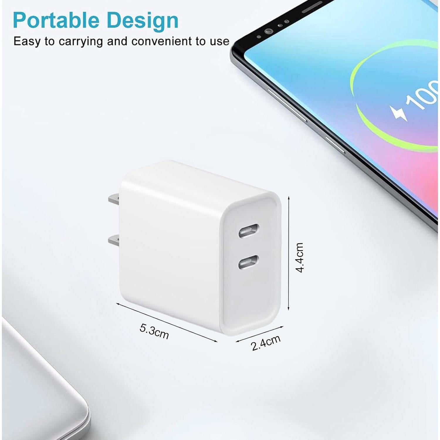 Paquete de 2 Cargadores Rápidos USB C 20W Doble Puerto Blanco