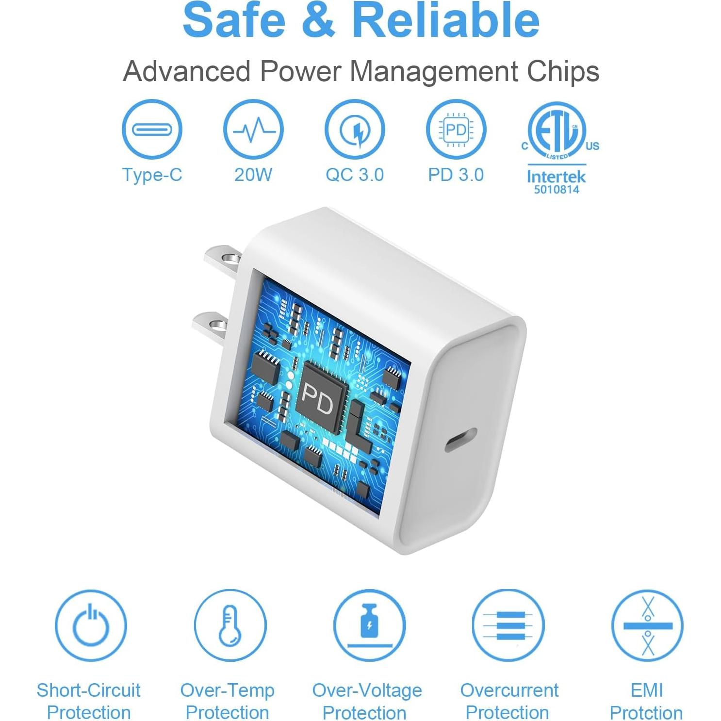 Cargador Rápido USB C 20W 3 Pack para iPhone 17/16/15