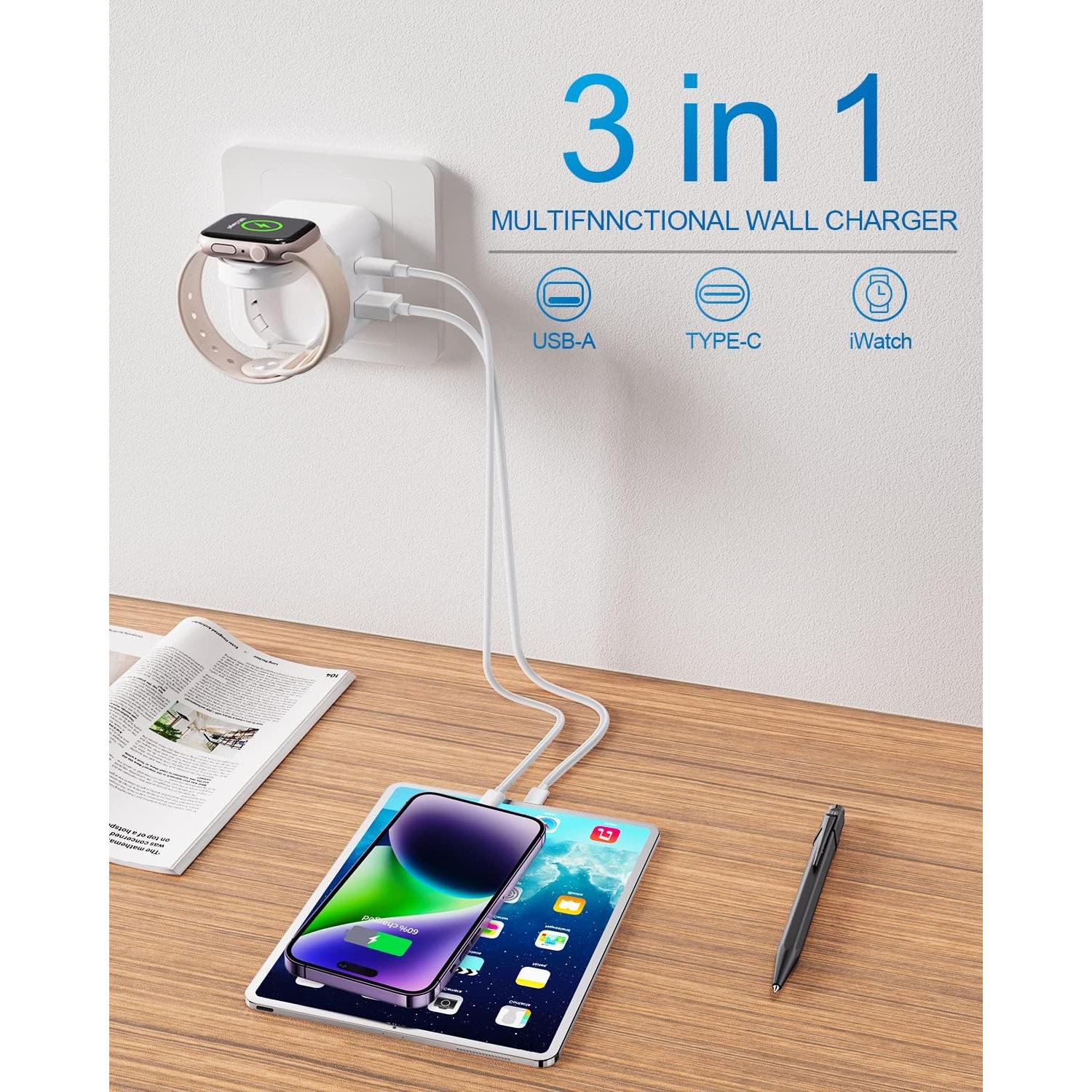Cargador Rápido 36W 3 en 1 Shenzhenshi - USB-C, USB-A, Apple Watch