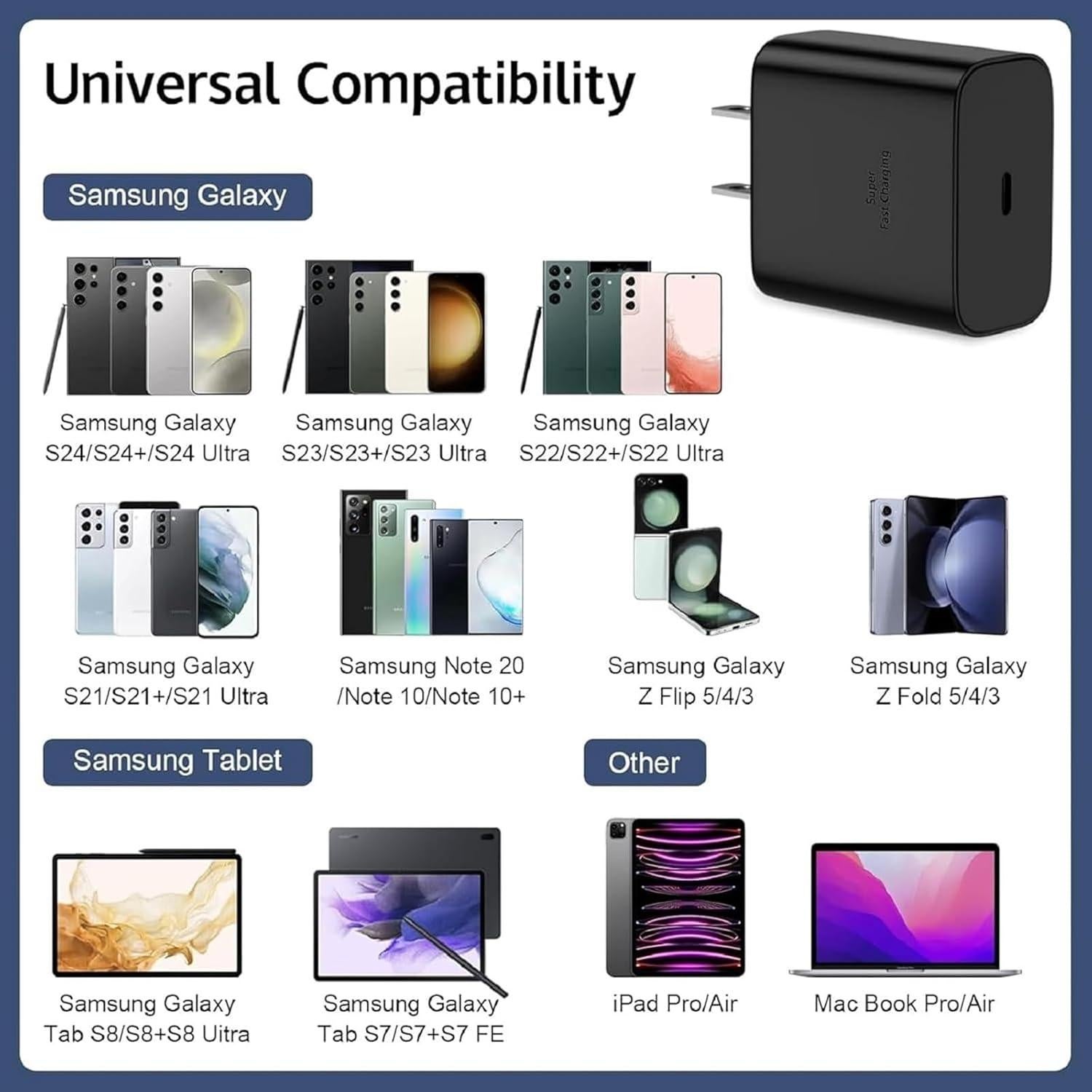 Cargador Rápido 45W USB-C Samsung Galaxy S25 S24 S23 A16