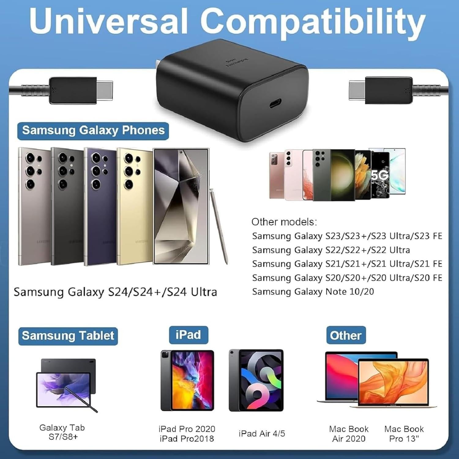 Cargador Rápido 45W USB-C Samsung Galaxy S25 S24 S23 A16