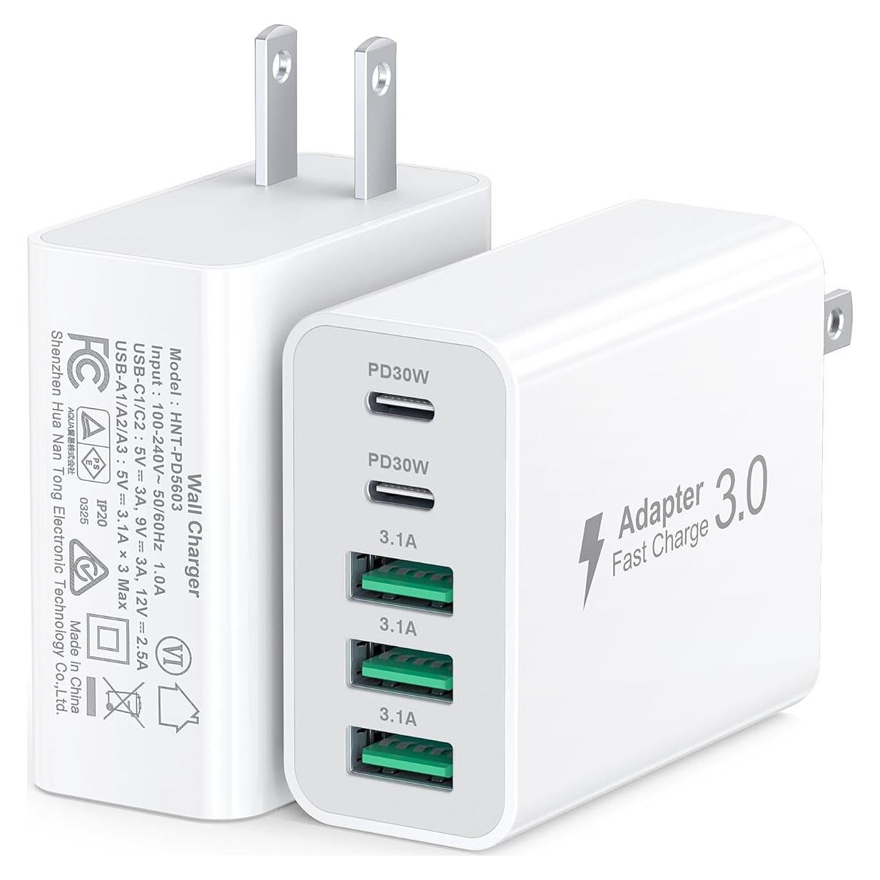 Cargador Rápido USB-C 60W Dulums, Paquete de 2, 5 Puertos