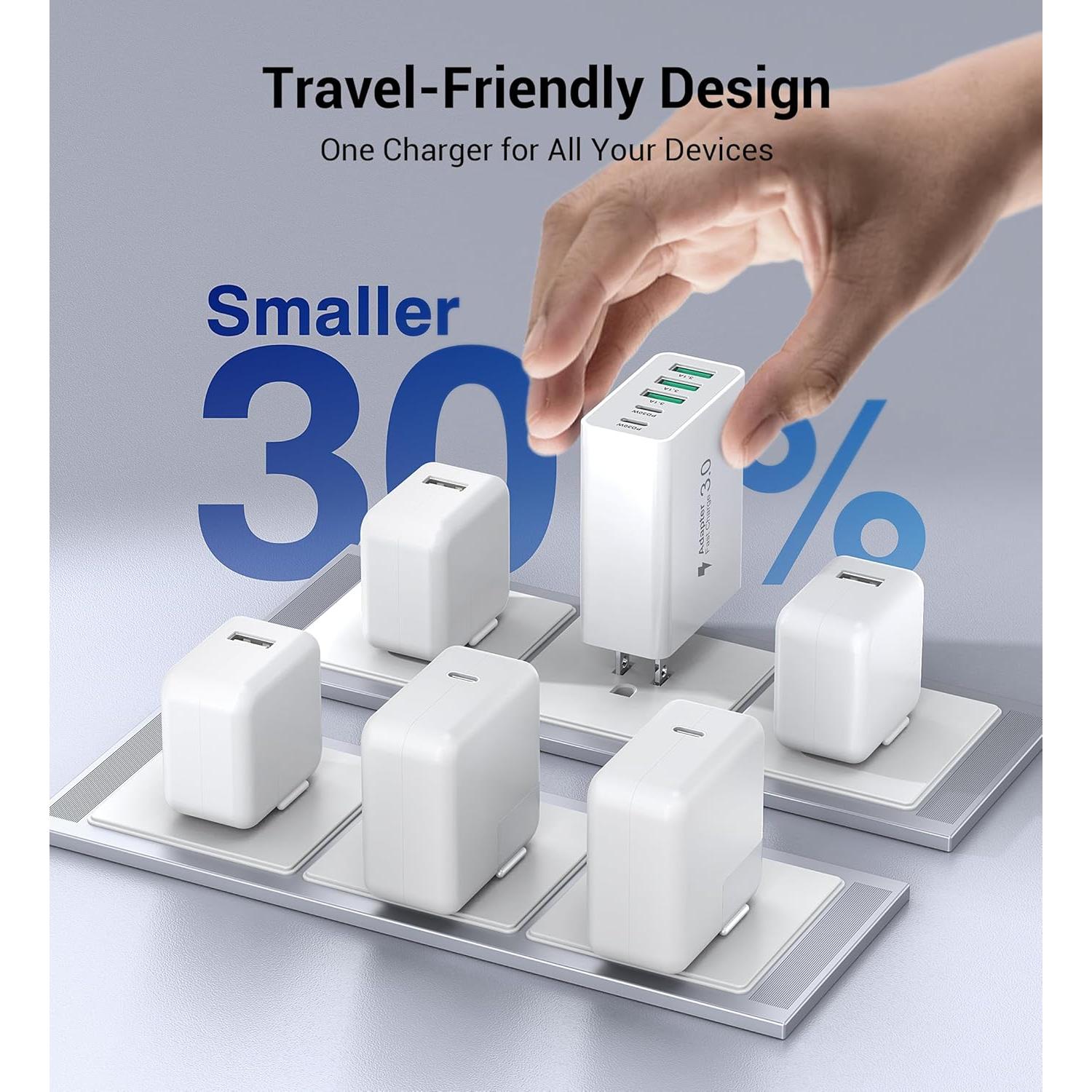 Cargador Rápido USB-C 60W Dulums, Paquete de 2, 5 Puertos