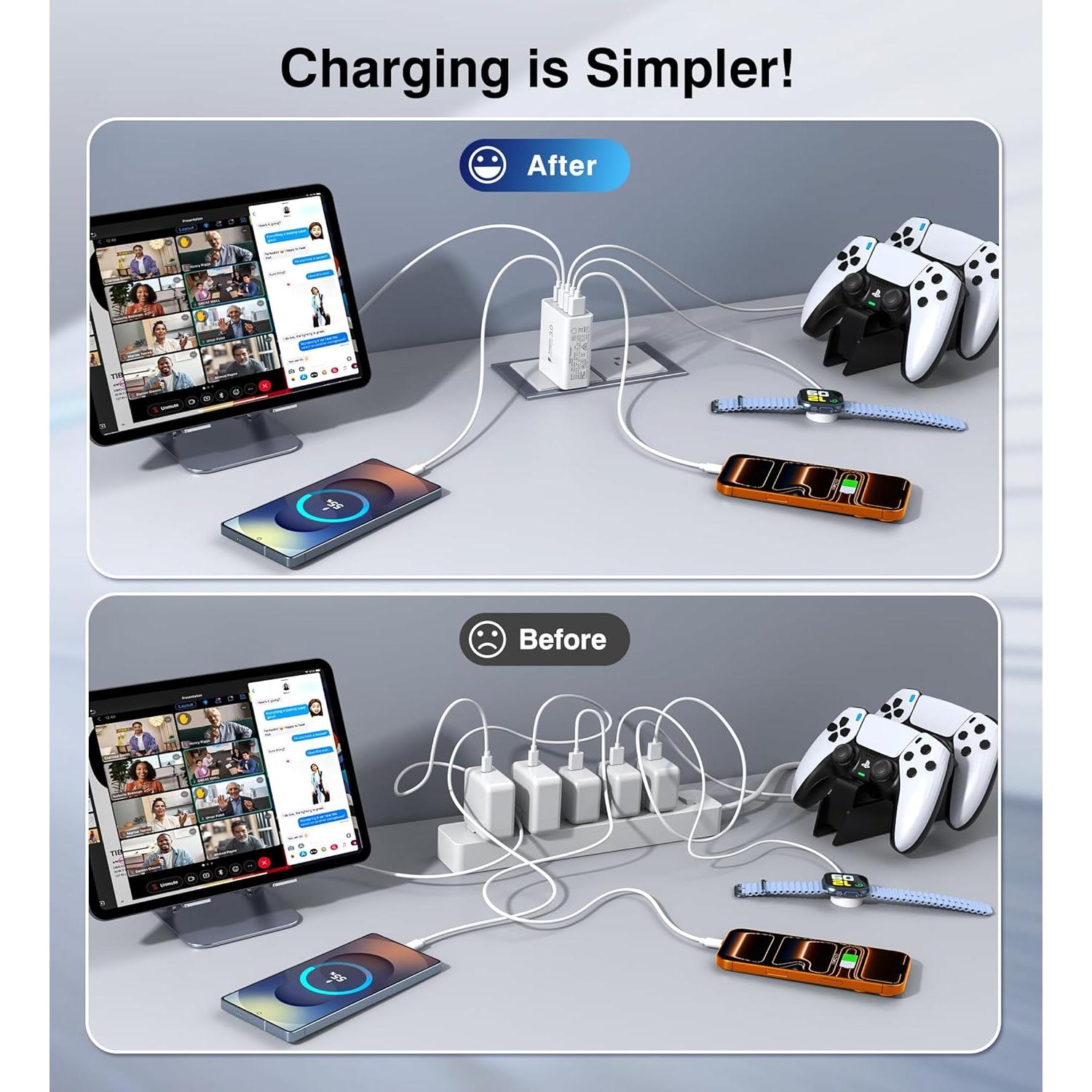 Cargador Rápido USB-C 60W Dulums, Paquete de 2, 5 Puertos