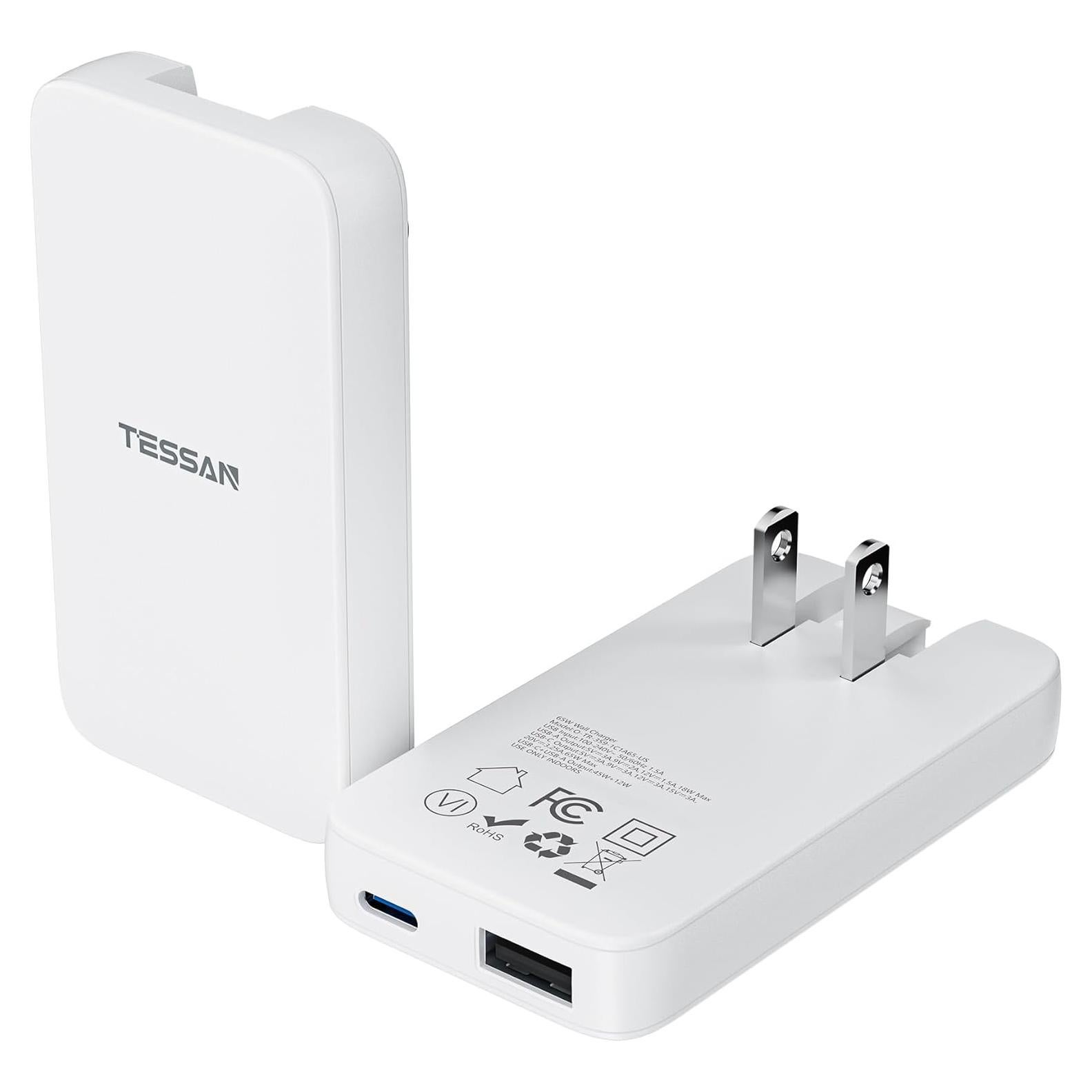 Cargador de Pared USB C TESSAN 65W Ultra Delgado Plegable