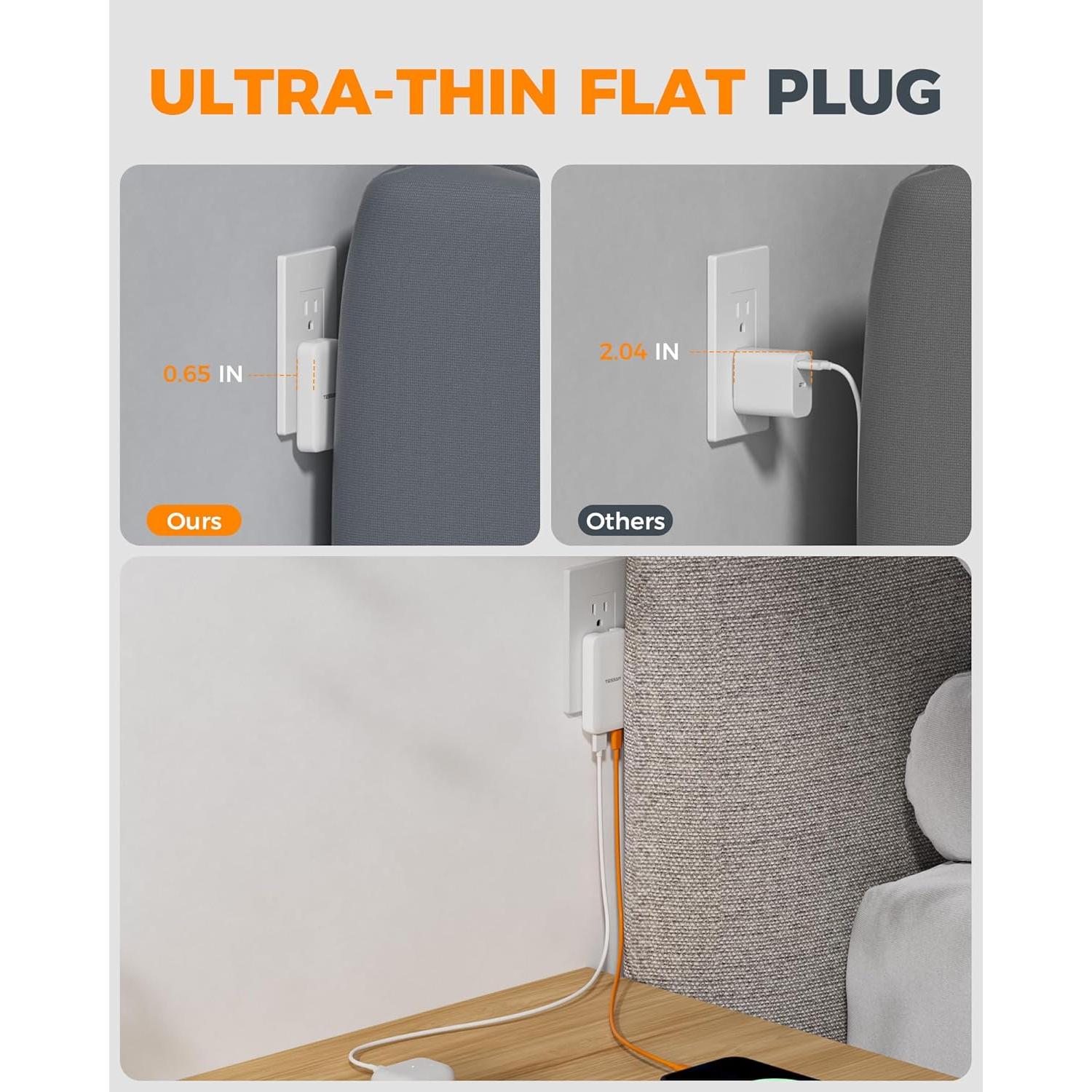 Cargador de Pared USB C TESSAN 65W Ultra Delgado Plegable