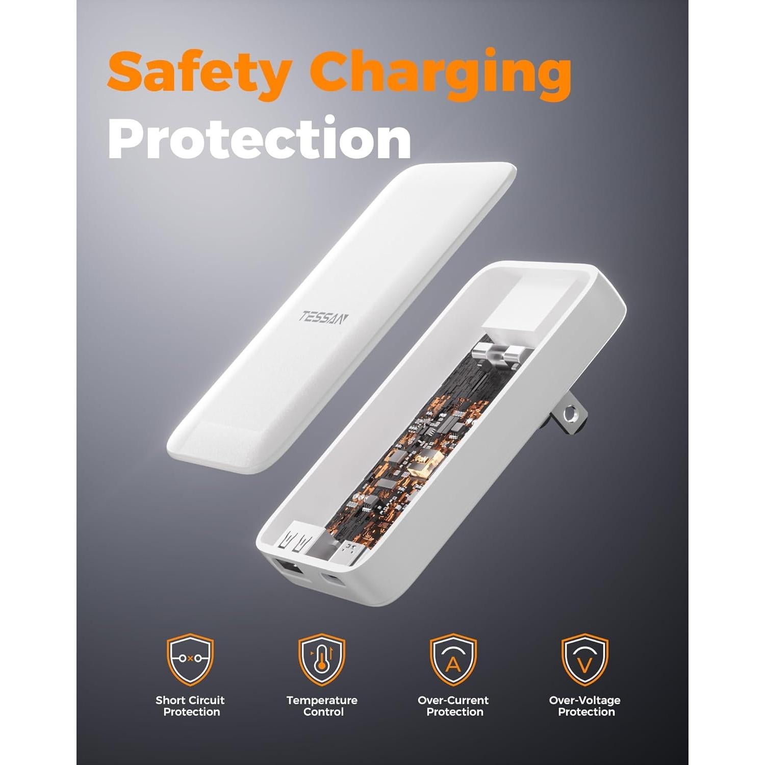 Cargador de Pared USB C TESSAN 65W Ultra Delgado Plegable