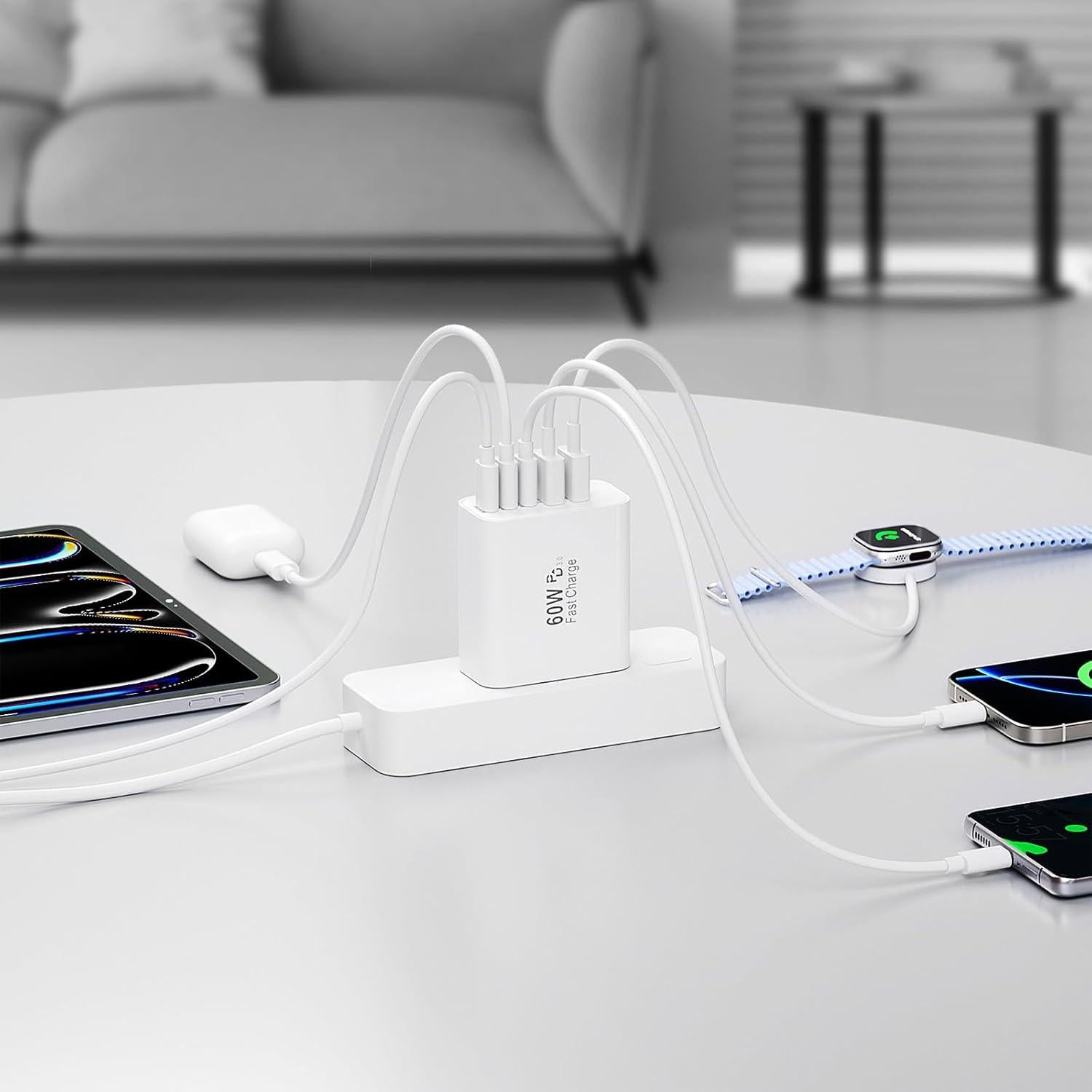 Cargador USB C 60W 5 Puertos Rápido Blanco - Shenzhen Xihuida