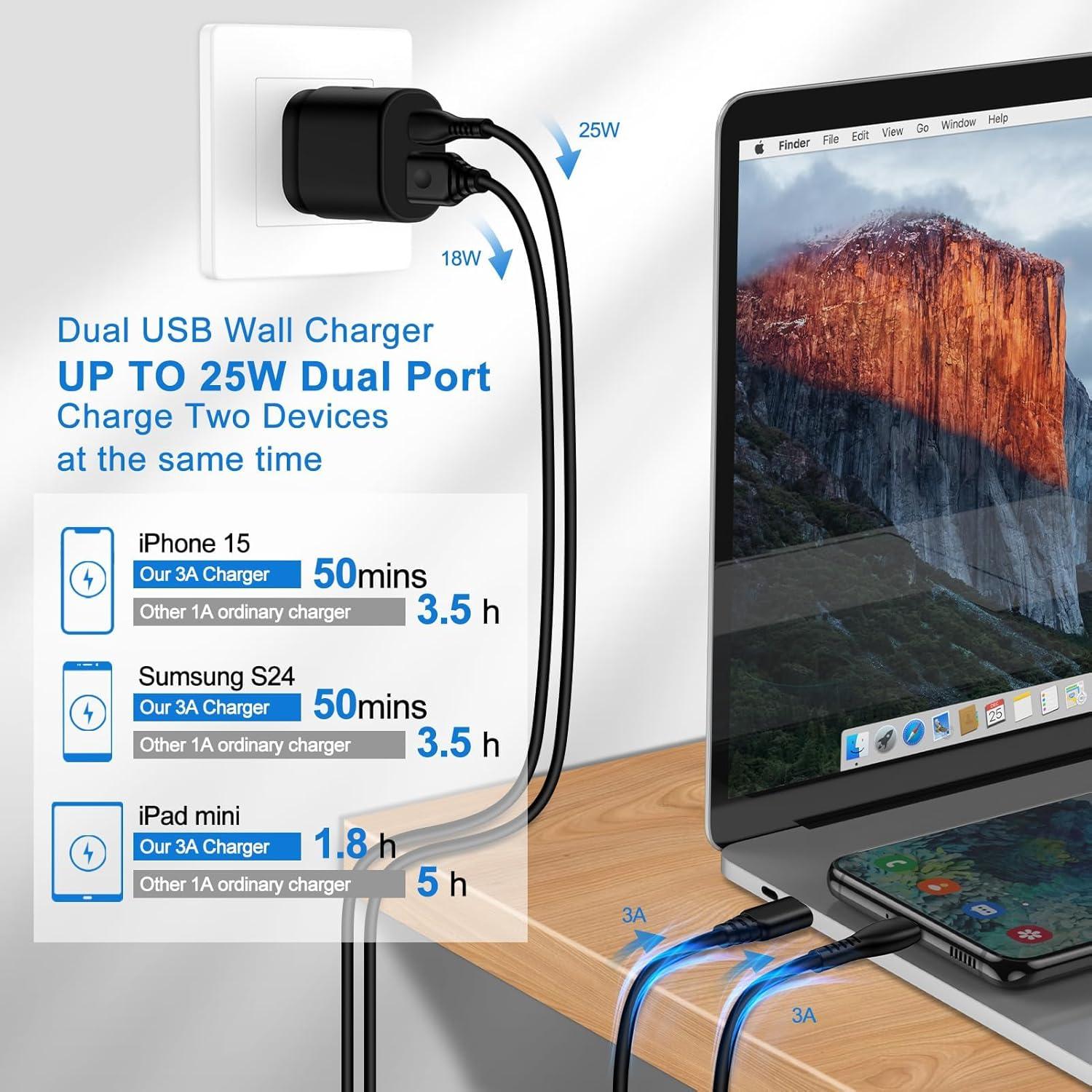 Cargador Rápido 25W USB C y A Dual para Samsung y iPhone