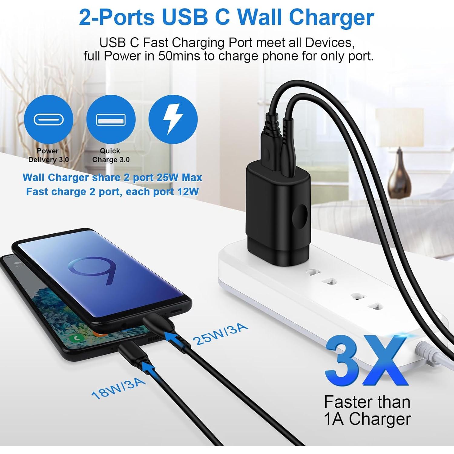 Cargador Rápido 25W USB C y A Dual para Samsung y iPhone