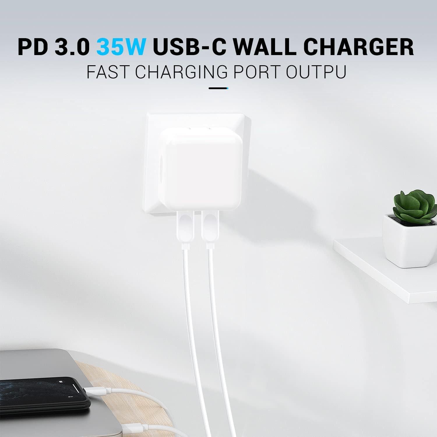 Cargador Rápido 35W USB-C Doble Puerto Longyue Blanco