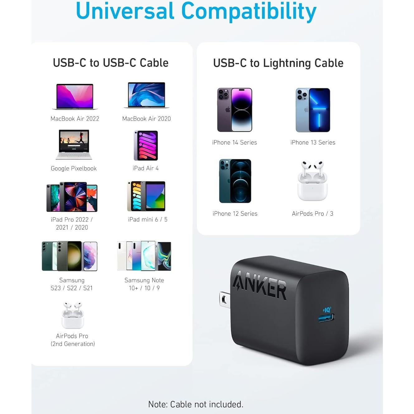 Cargador USB-C Anker 312 30W Plegable - Paquete de 2