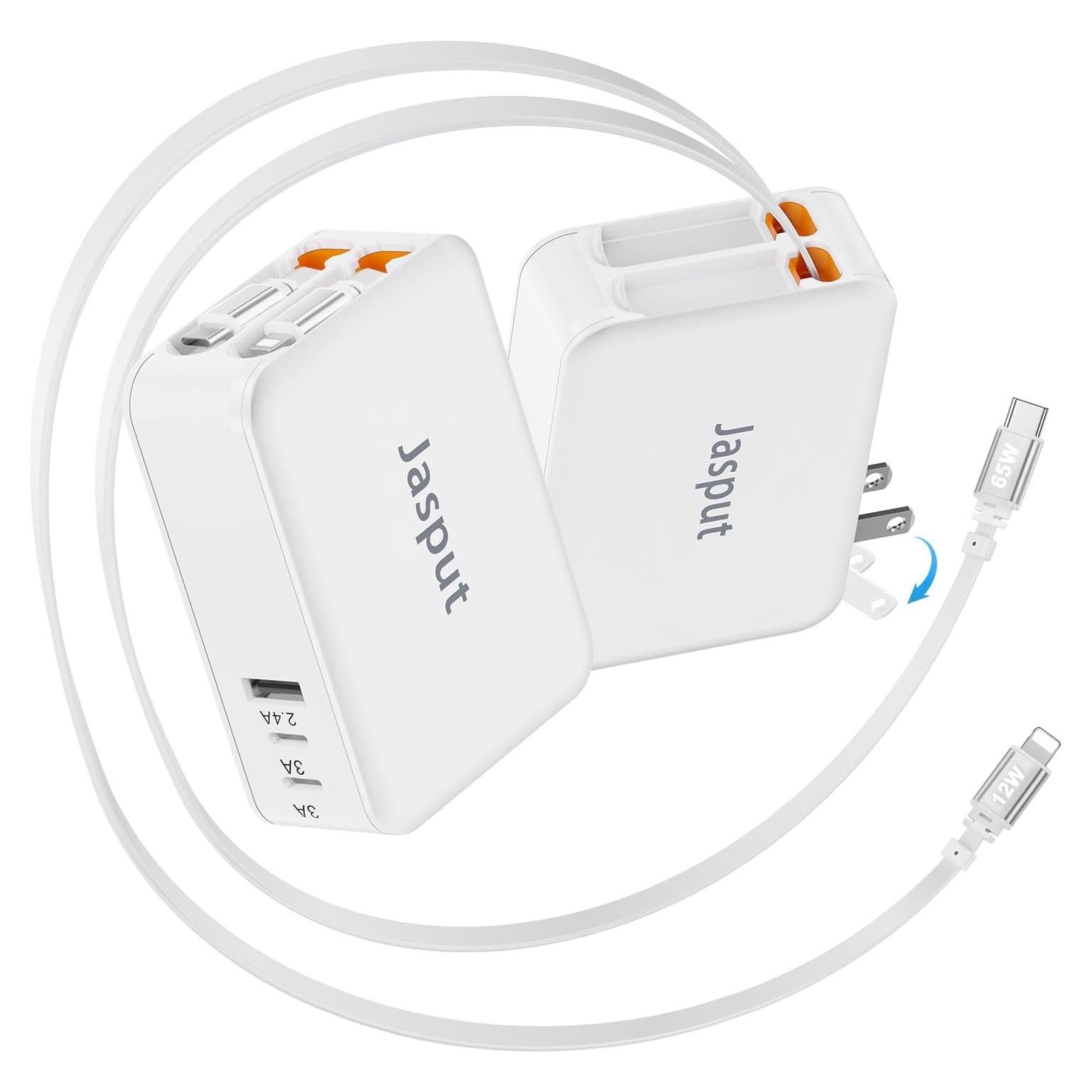 Cargador USB C Retráctil 65W 5 en 1 con Cables 1.18m