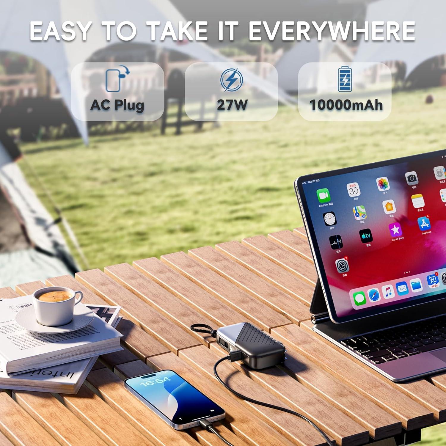 Cargador Portátil USB-C 10000mAh con Enchufe de Pared 27W