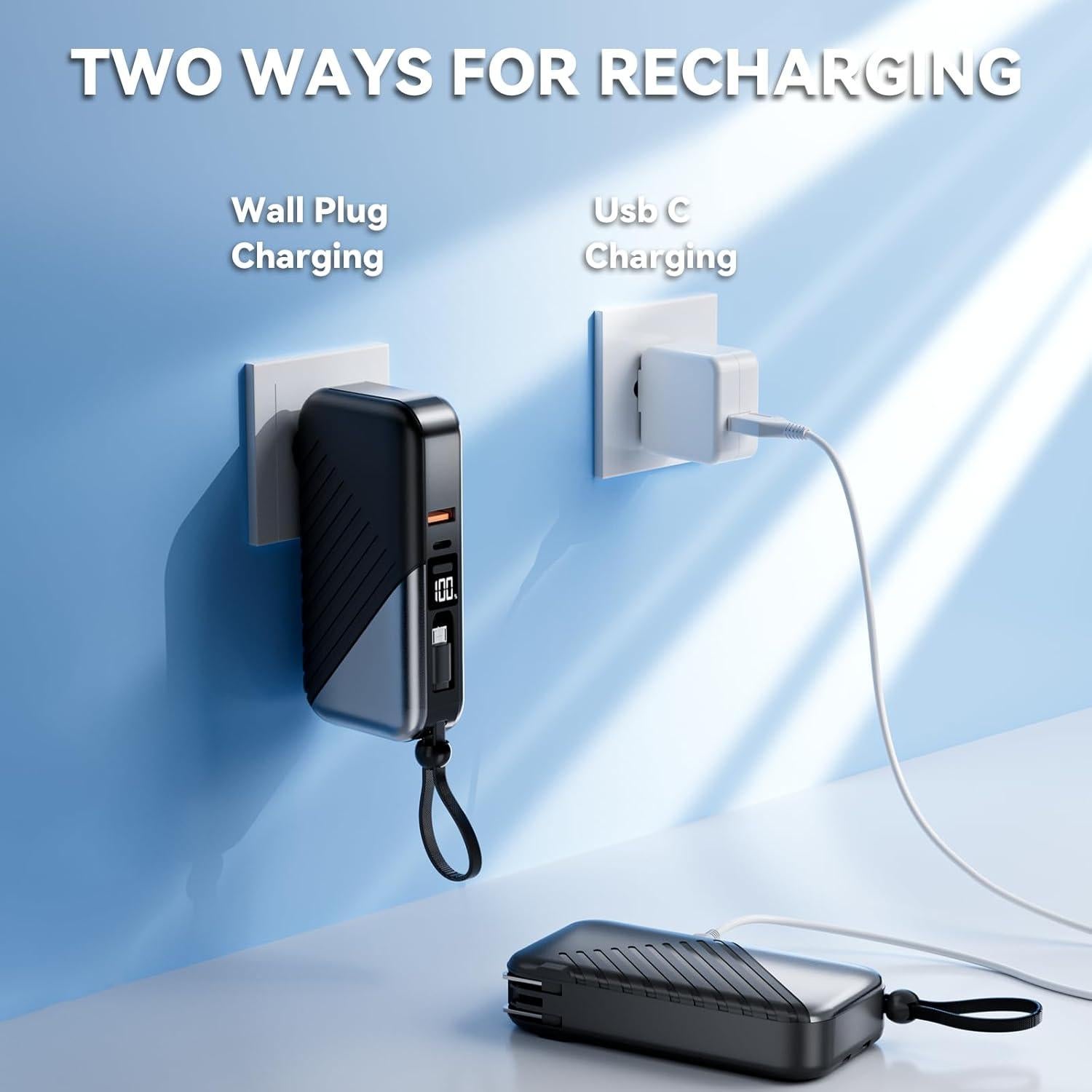 Cargador Portátil USB-C 10000mAh con Enchufe de Pared 27W