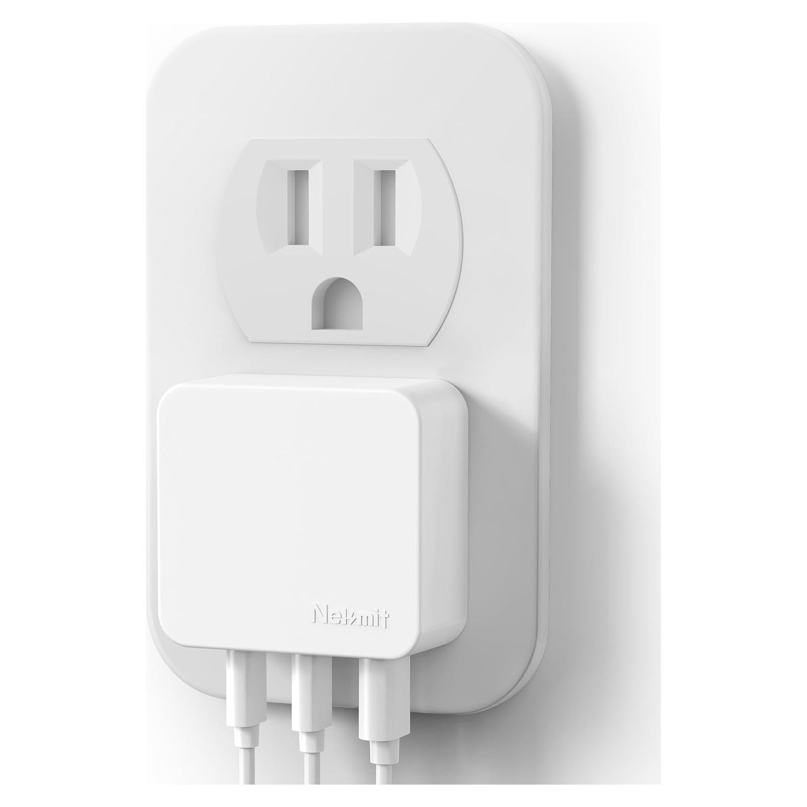 Cargador Rápido USB C Nekmit 67W 3 Puertos Blanco