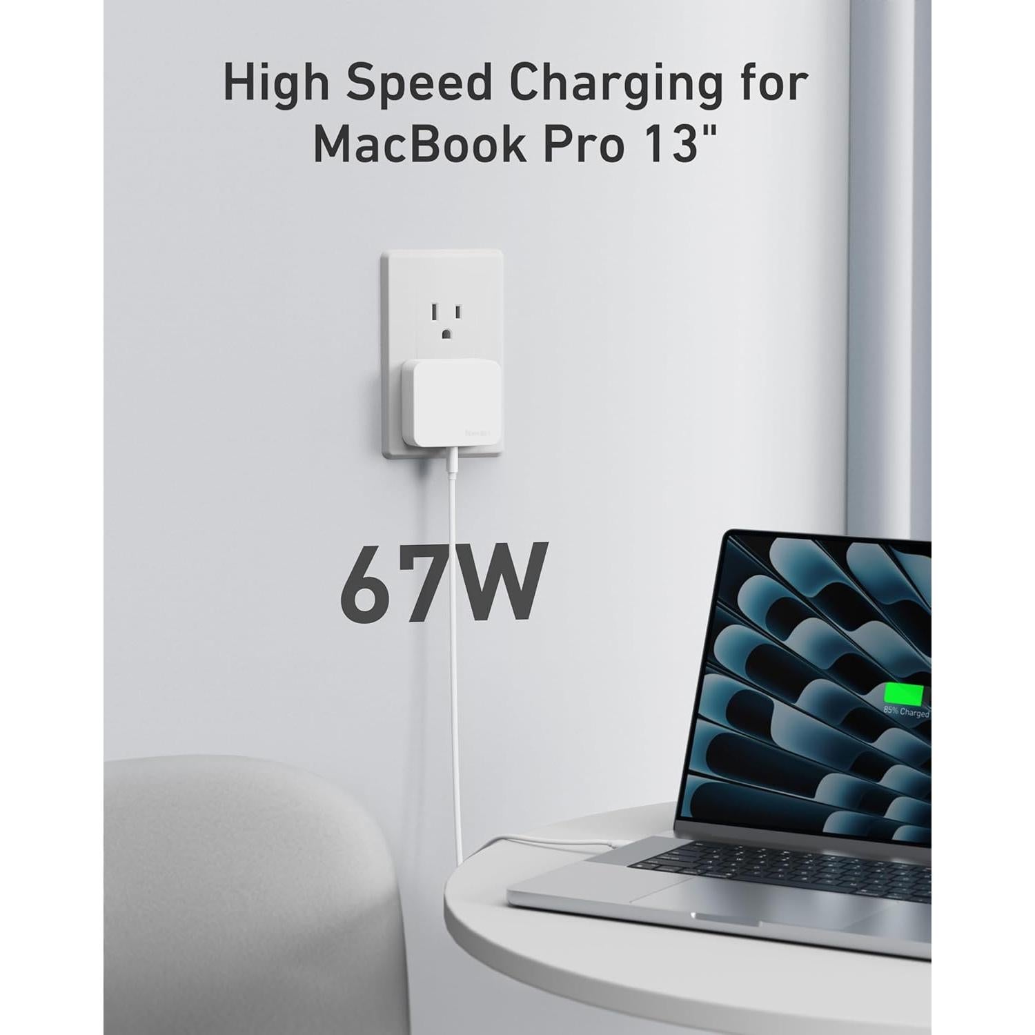 Cargador Rápido USB C Nekmit 67W 3 Puertos Blanco