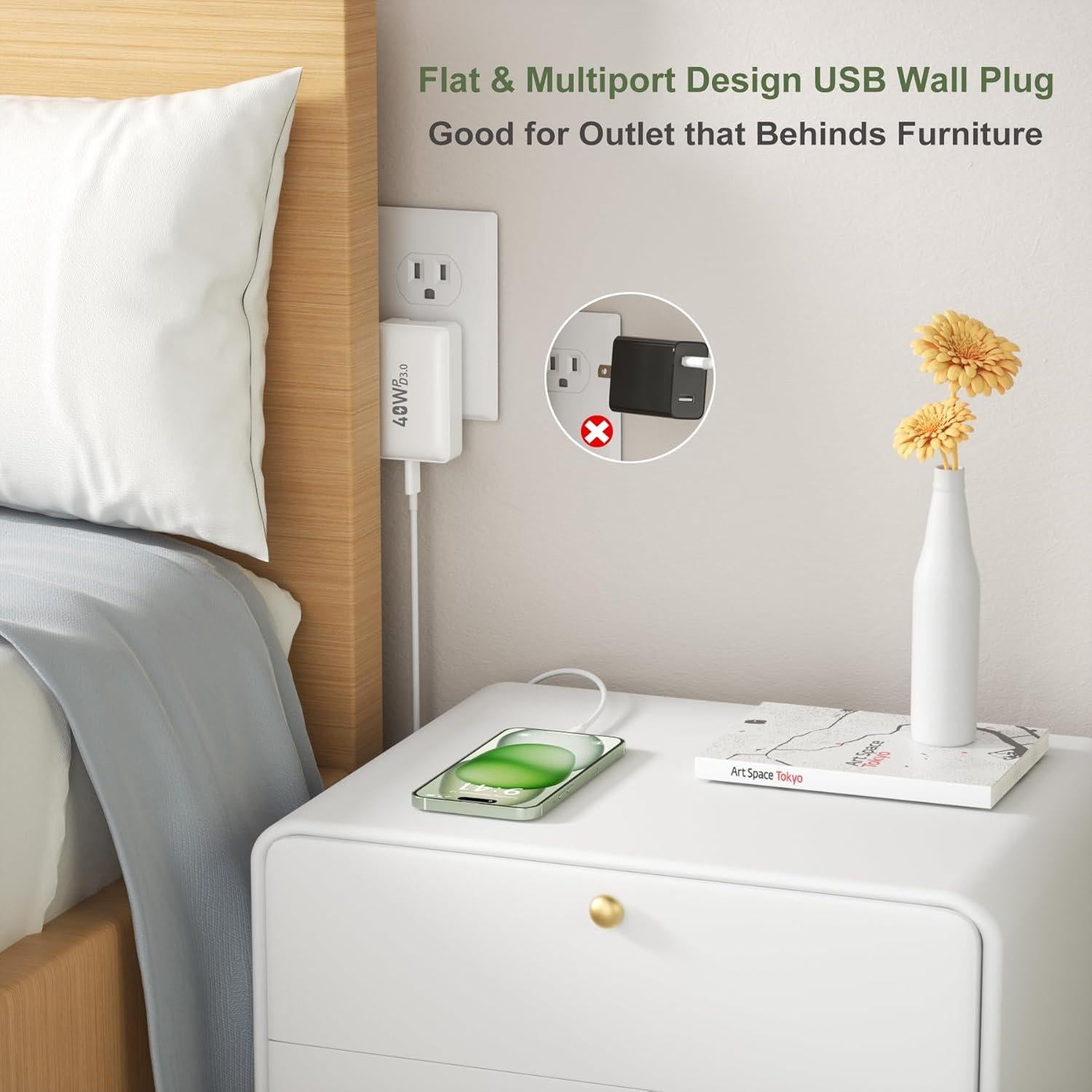 Cargador de Pared USB C OKRAY 40W 4 Puertos Carga Rápida