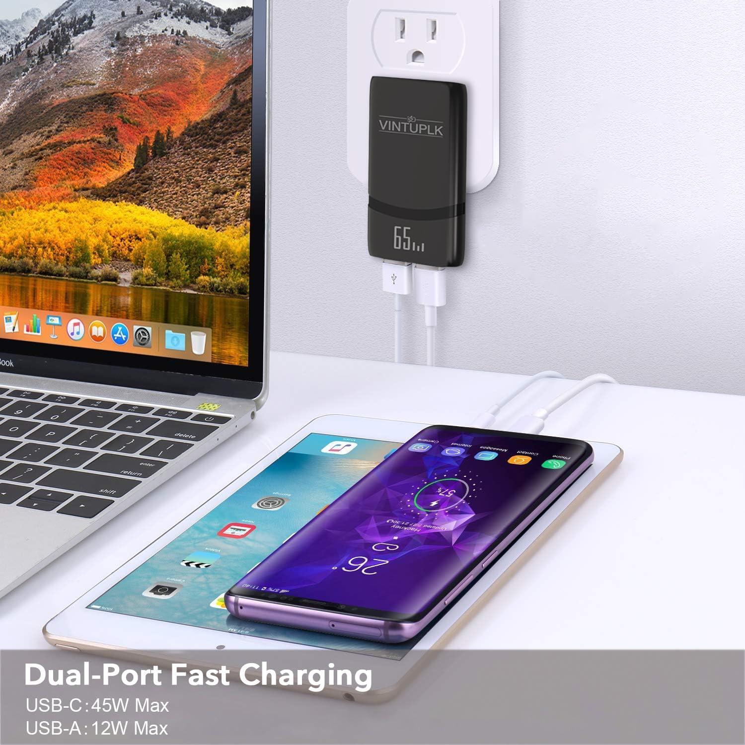 Cargador USB C 65W VINTUPLK Dual con PD 3.0 y PPS Negro