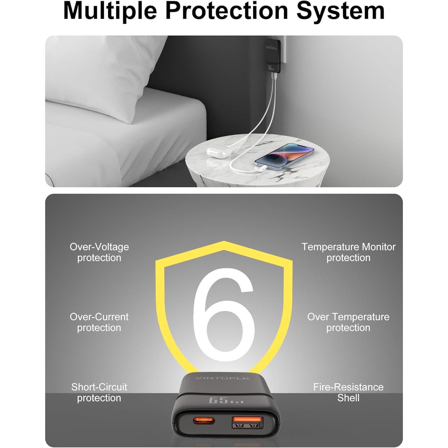 Cargador USB C 65W VINTUPLK Dual con PD 3.0 y PPS Negro