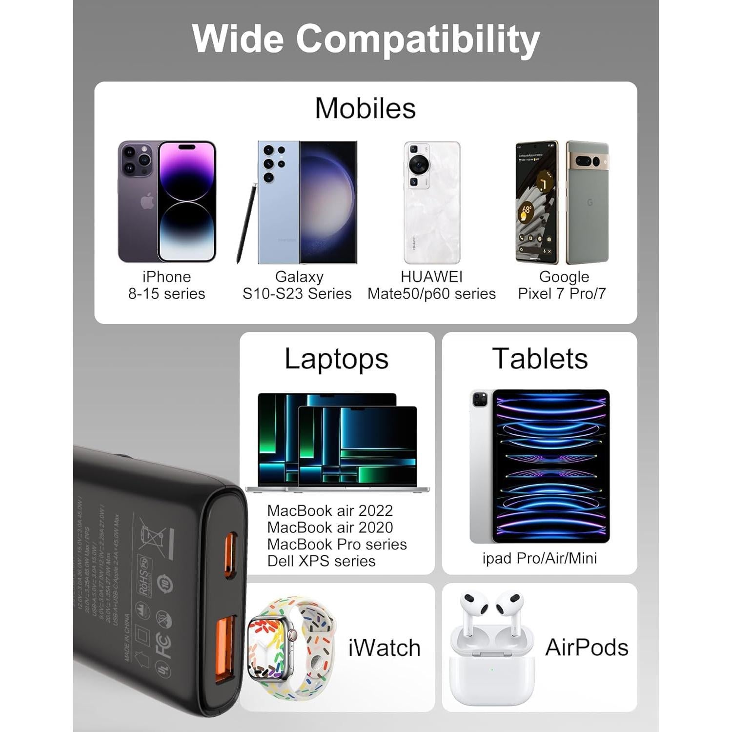 Cargador USB C 65W VINTUPLK Dual con PD 3.0 y PPS Negro