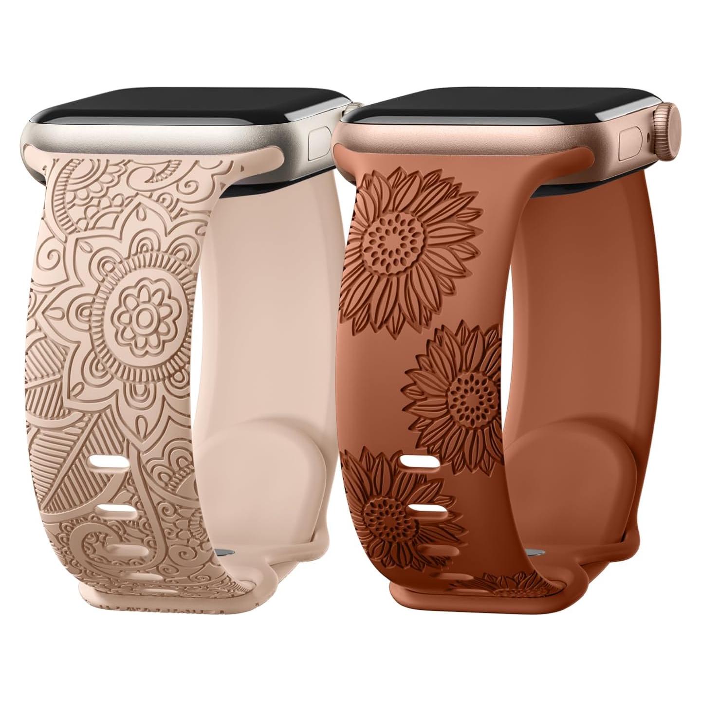 Banda Grabada Floral Odbeai para Apple Watch 38-49mm Mujeres