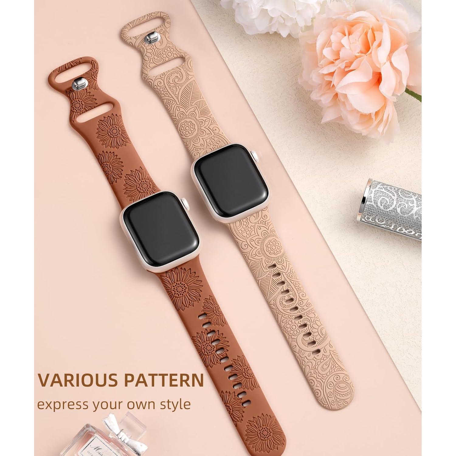 Banda Grabada Floral Odbeai para Apple Watch 38-49mm Mujeres