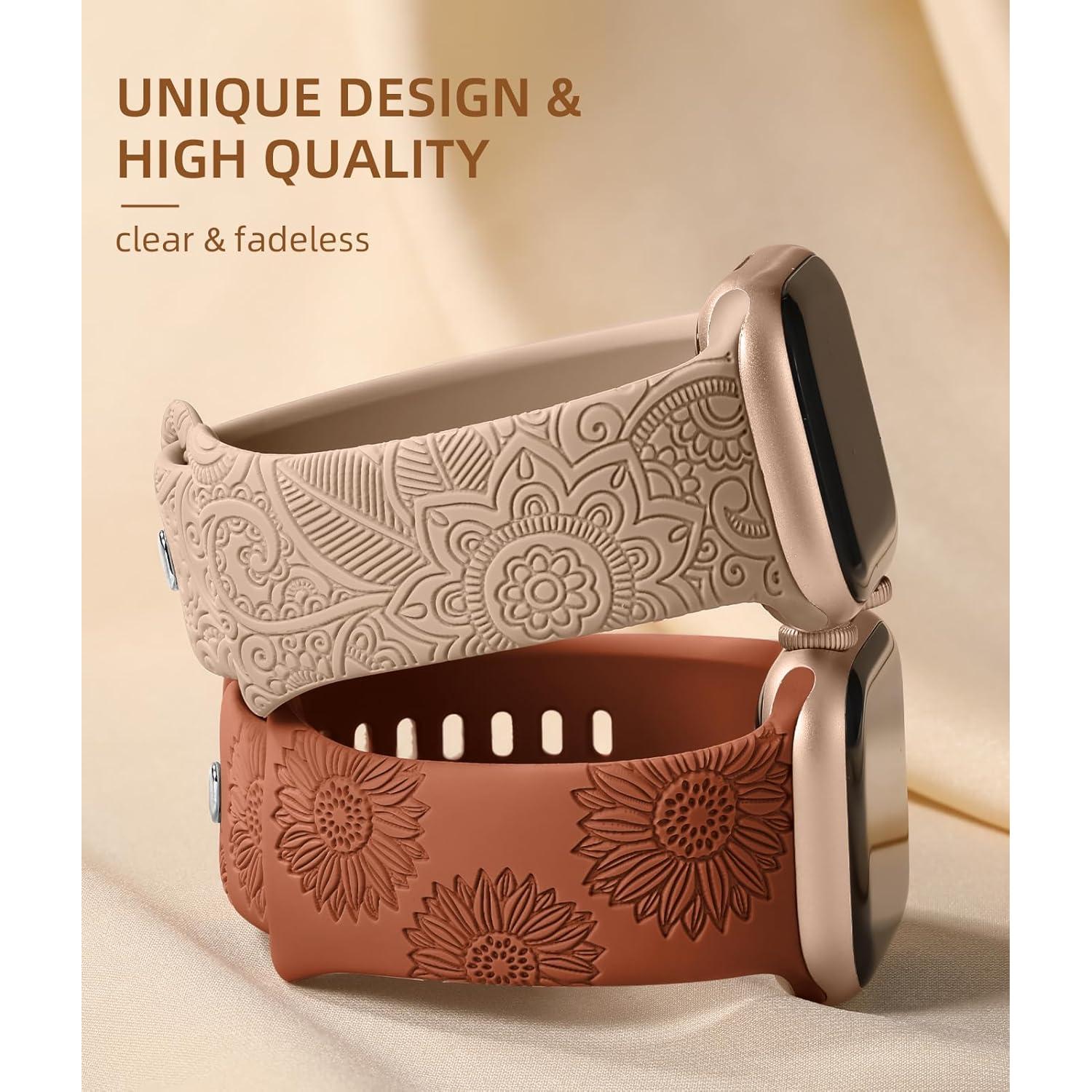 Banda Grabada Floral Odbeai para Apple Watch 38-49mm Mujeres