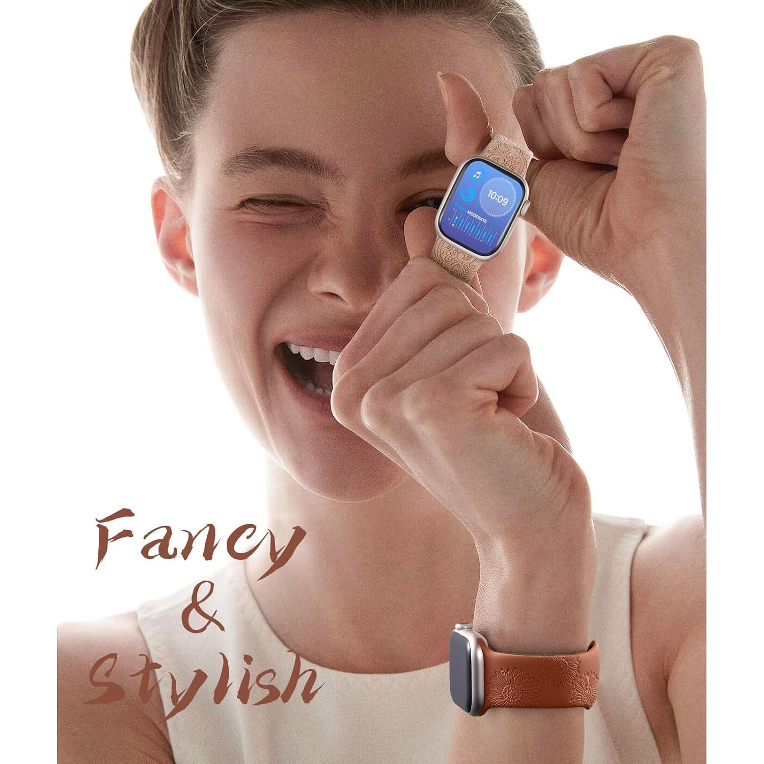 Banda Grabada Floral Odbeai para Apple Watch 38-49mm Mujeres