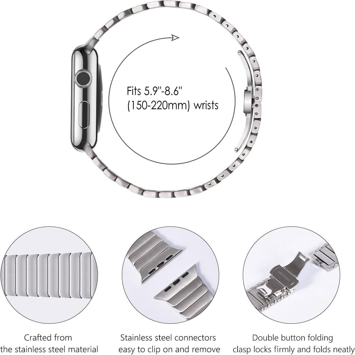 Pulsera de eslabones de acero inoxidable NewWays para Apple Watch 38-42mm