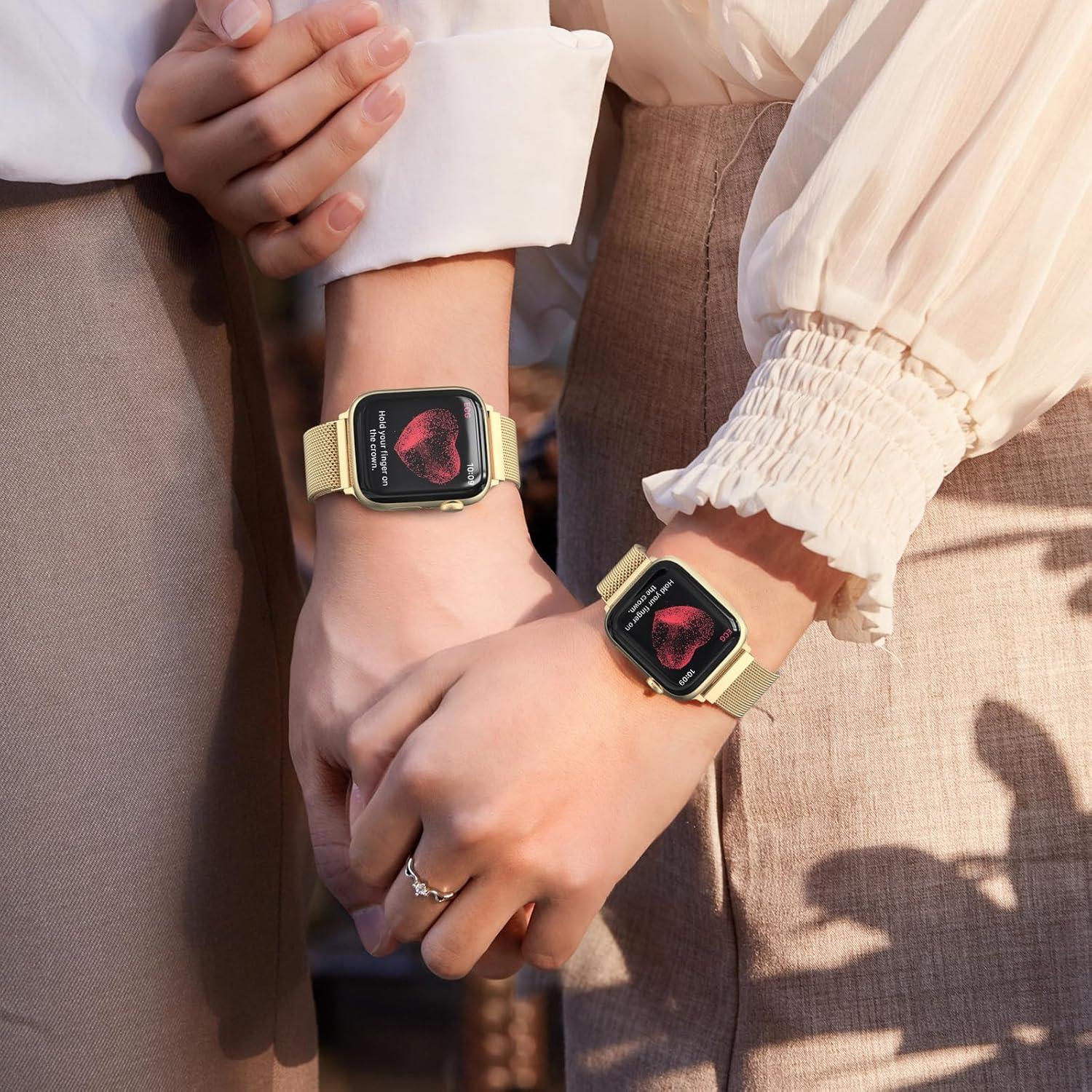 Banda de Malla Metálica BELONGME Dorada para Apple Watch 38-42mm