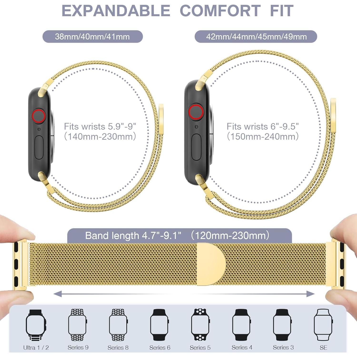 Banda de Malla Metálica BELONGME Dorada para Apple Watch 38-42mm