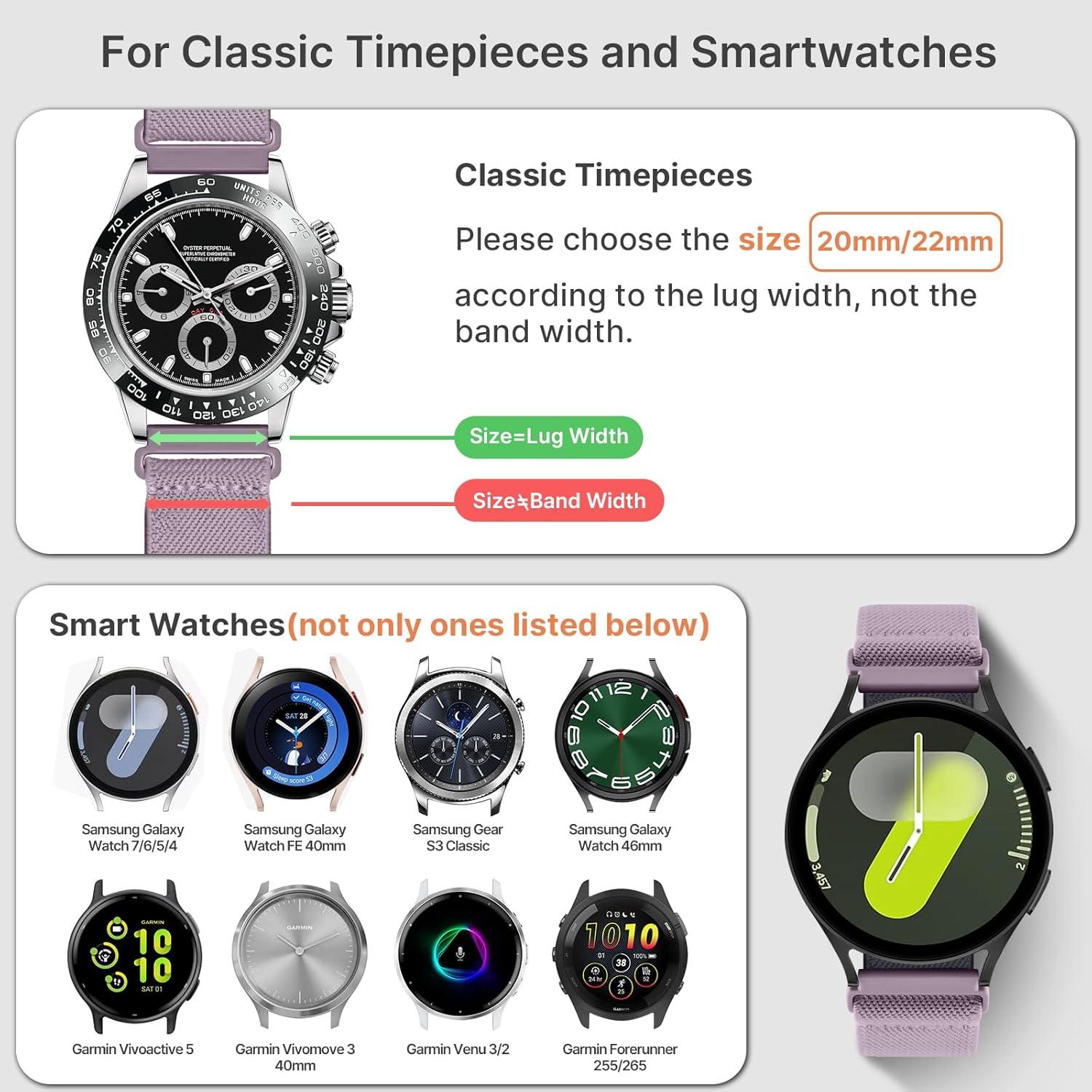 Correas de reloj Fullmosa 22mm elásticas y resistentes al agua - 4 Pack