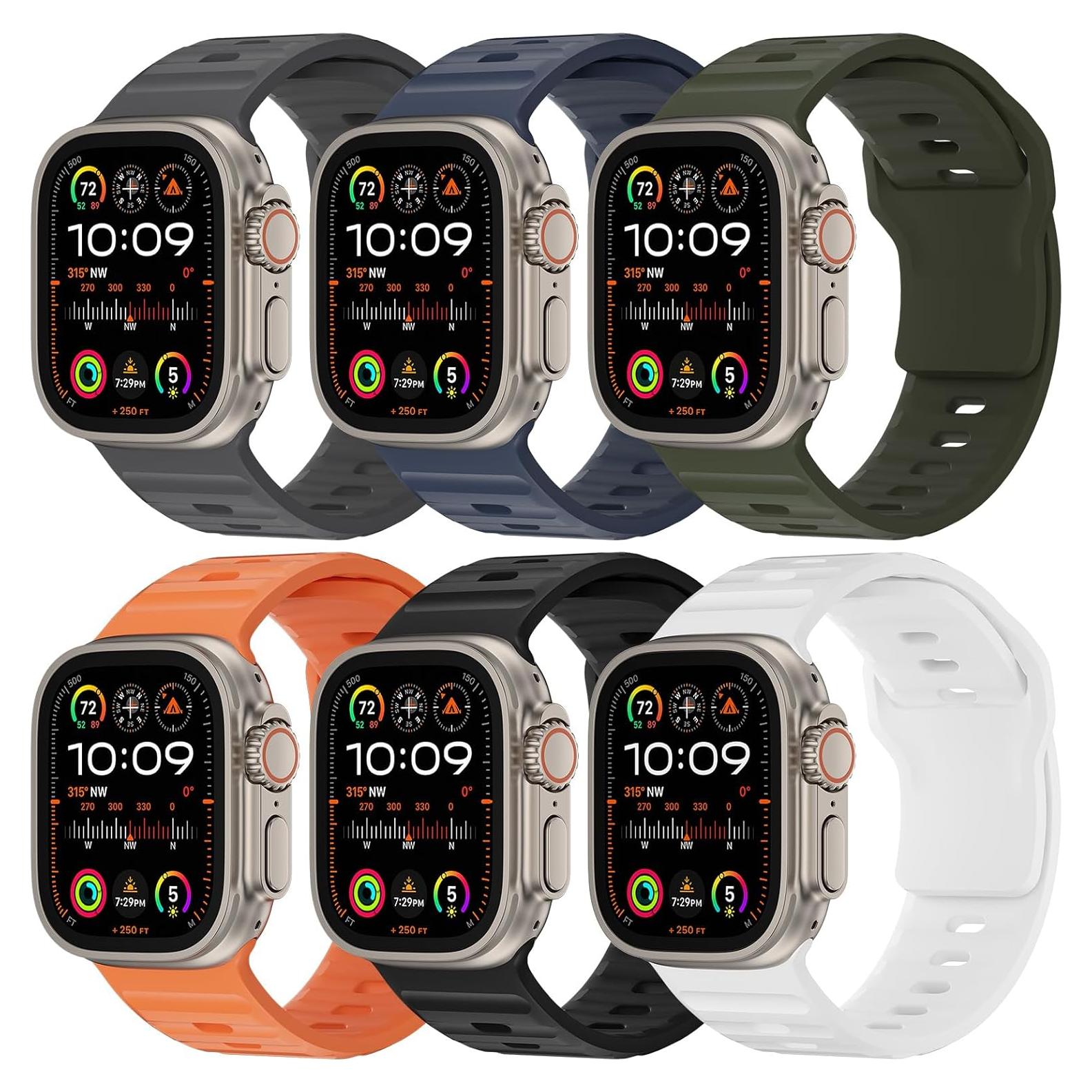 Paquete de 6 bandas de silicona Wolait para Apple Watch 49mm-42mm