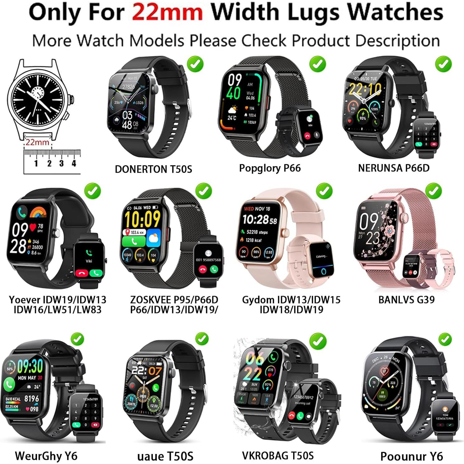 Banda de Reloj Inteligente SUGARJAR 22mm Acero Inoxidable Plata