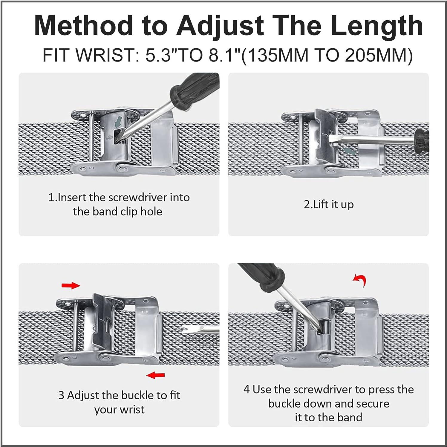 Banda de Reloj Inteligente SUGARJAR 22mm Acero Inoxidable Plata