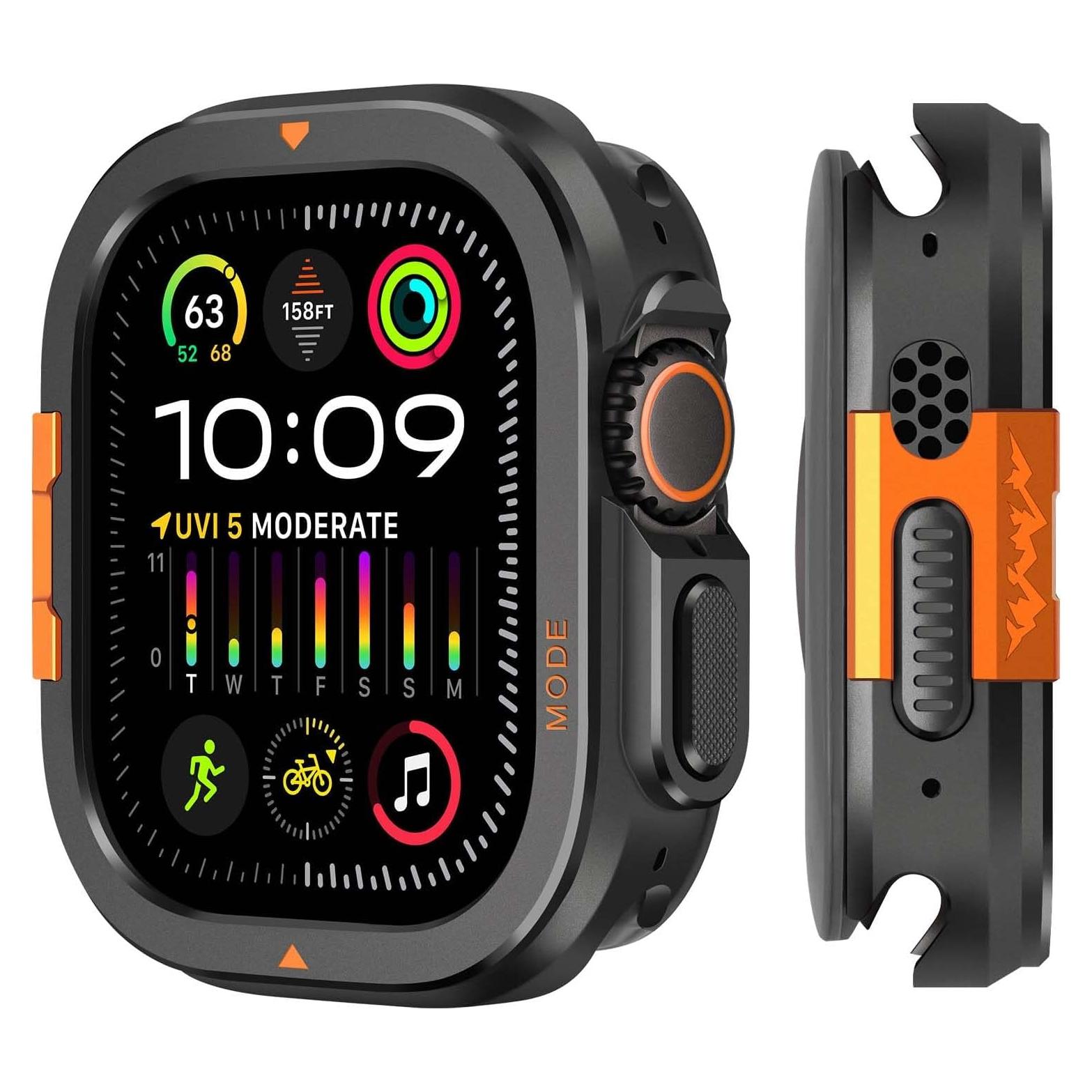 2 in-1 Metal Cover Compatible with Apple Watch Ultra 3/2/1 Case 49mm, Rugged Bumper with Back Protector for iWatch Ultra 49mm, Black