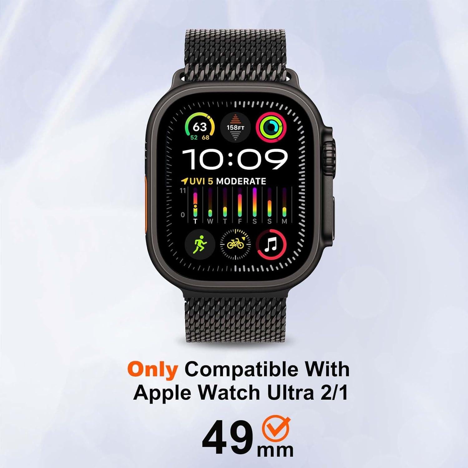 2 in-1 Metal Cover Compatible with Apple Watch Ultra 3/2/1 Case 49mm, Rugged Bumper with Back Protector for iWatch Ultra 49mm, Black