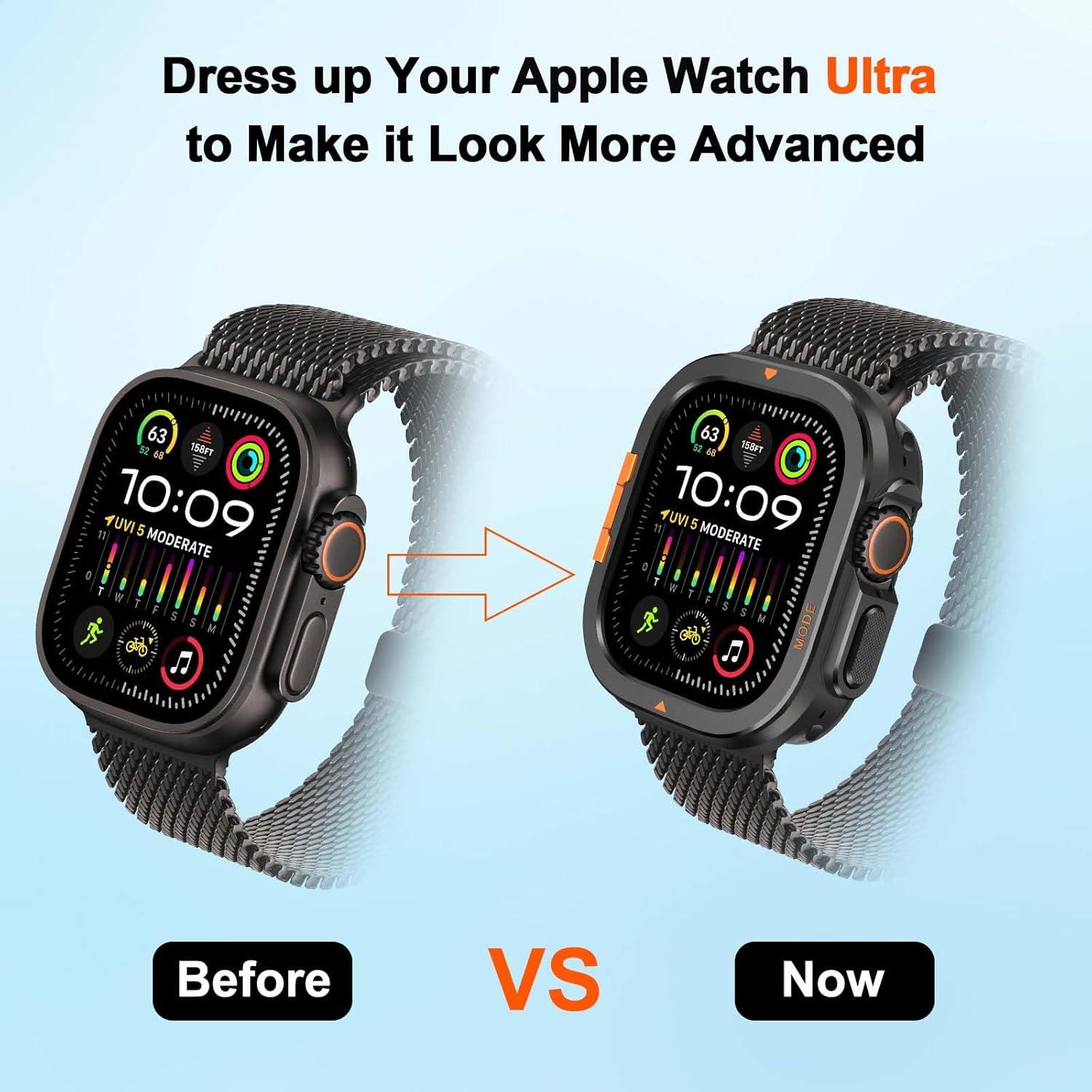 2 in-1 Metal Cover Compatible with Apple Watch Ultra 3/2/1 Case 49mm, Rugged Bumper with Back Protector for iWatch Ultra 49mm, Black